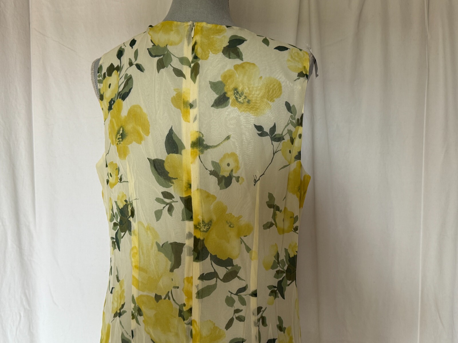 Vintage spring summer yellow beige multi color floral print Maxi Dress S Med?