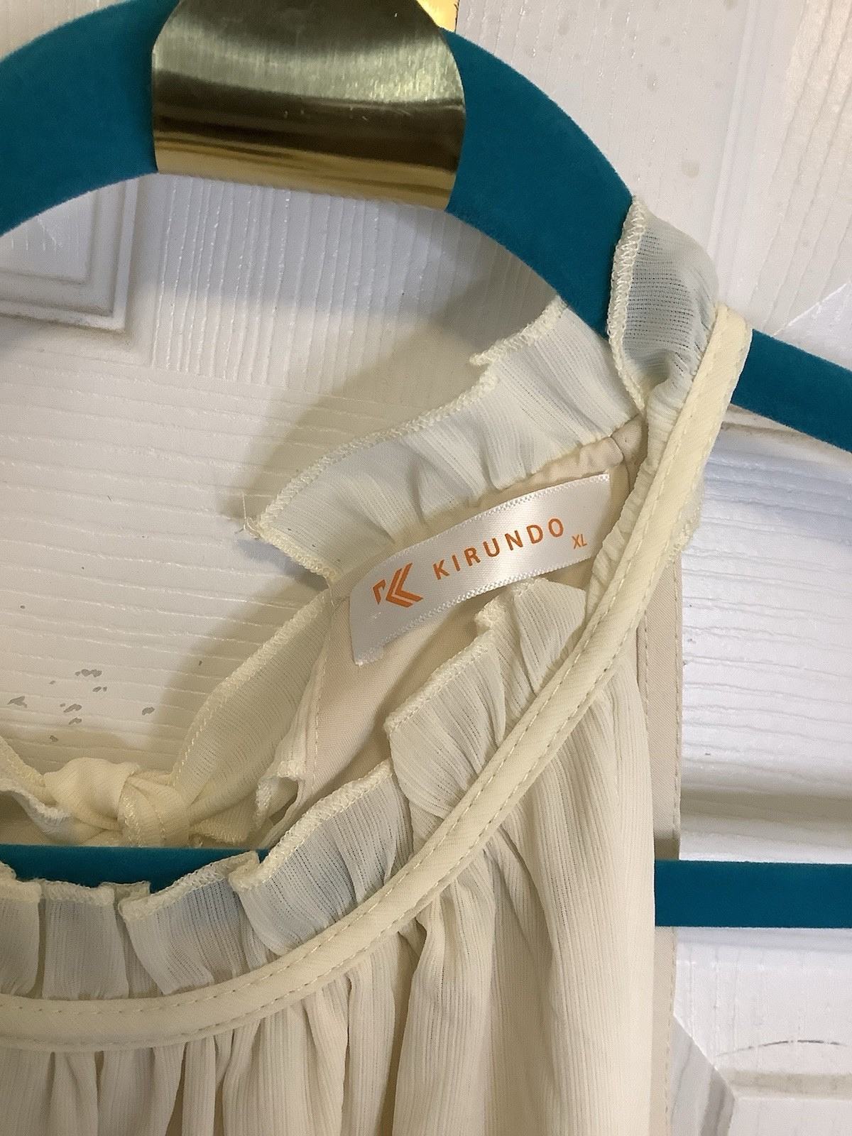 Kirundo Cream Halter Tie Back Sleeveless Tiered Cottage Core Dress Sz XL