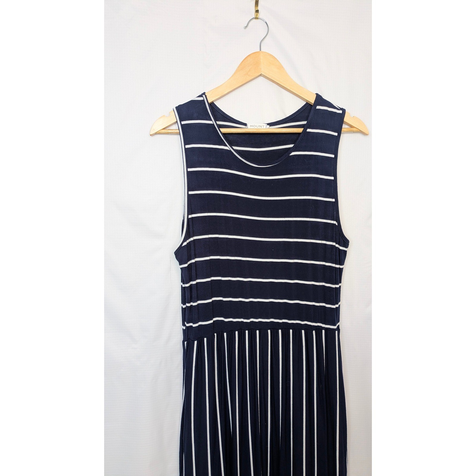 Hount Womens Large Navy White Striped Sleeveless Maxi Dress Pockets Casual