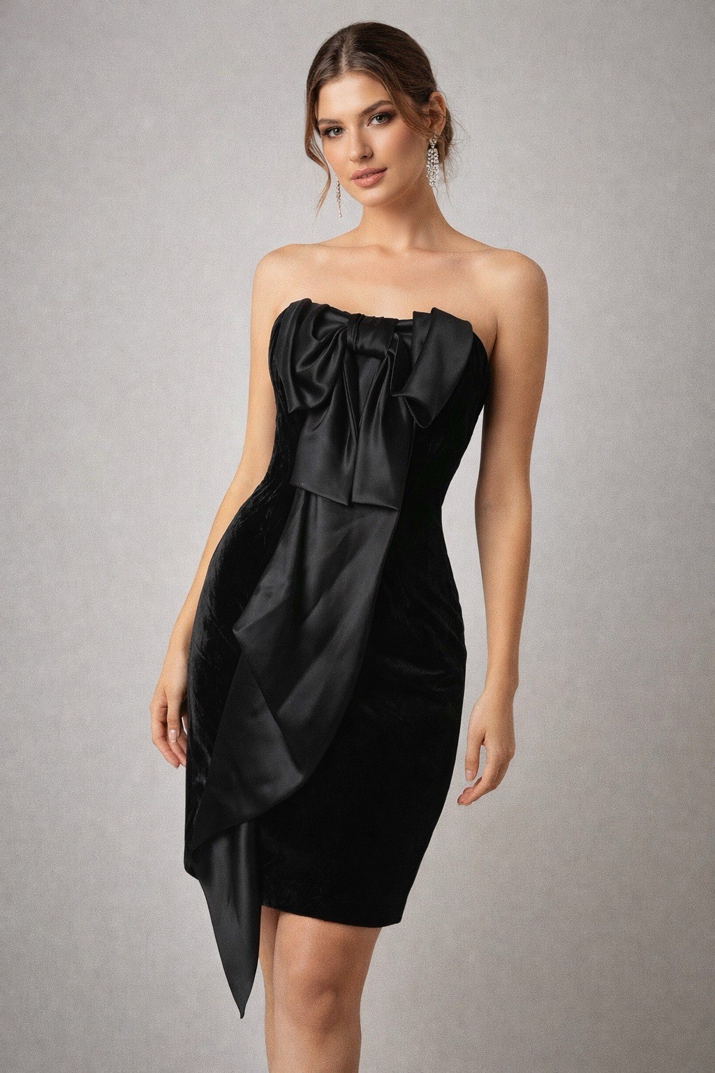 A.B.S Collection By Allen Schwartz Black Velvet Cocktail Party Bow Dress Sz 8