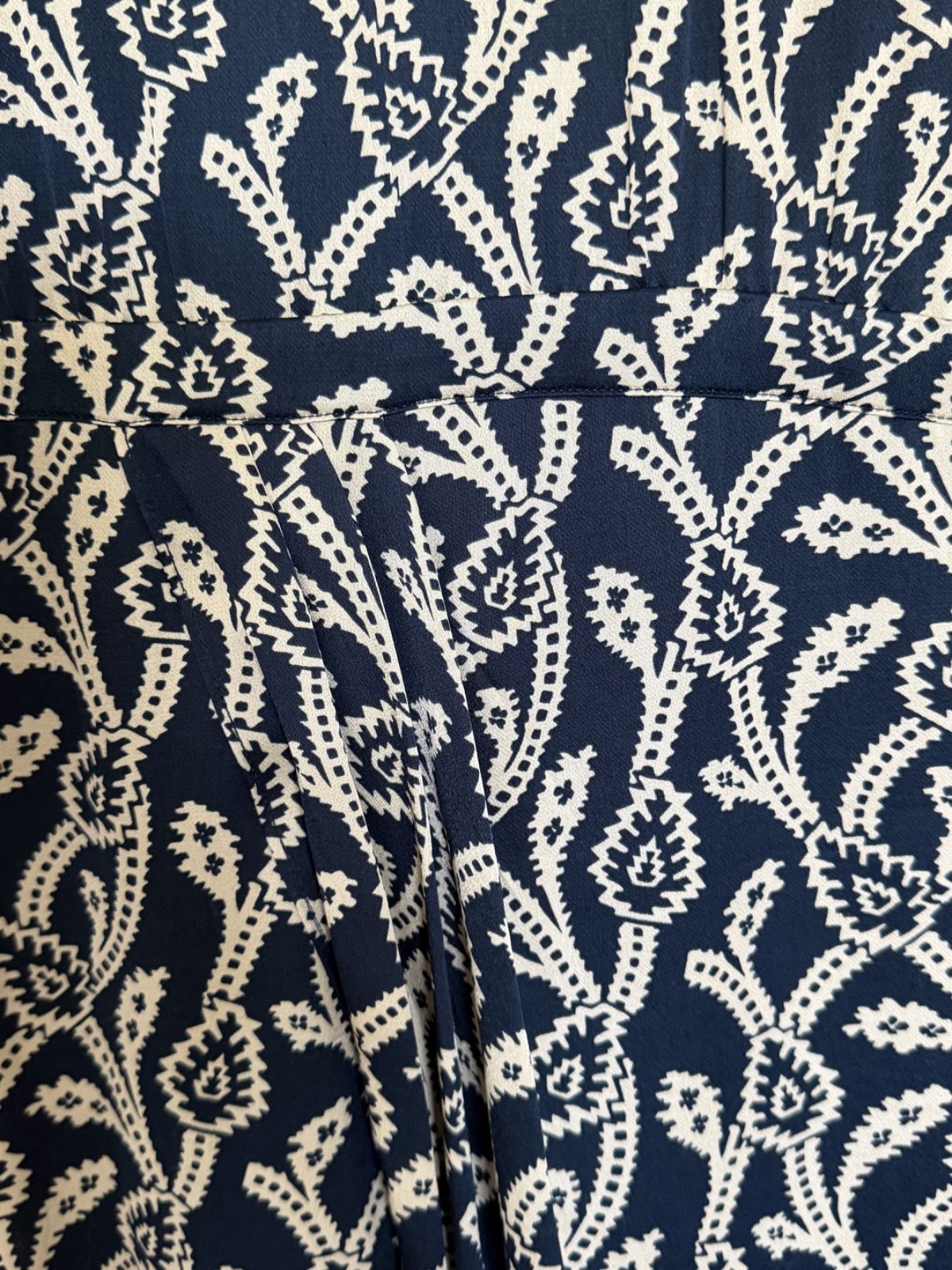 BA&SH Opal Wrap-Effect Navy Cream Paisley-Style Midi Dress RETAIL $425