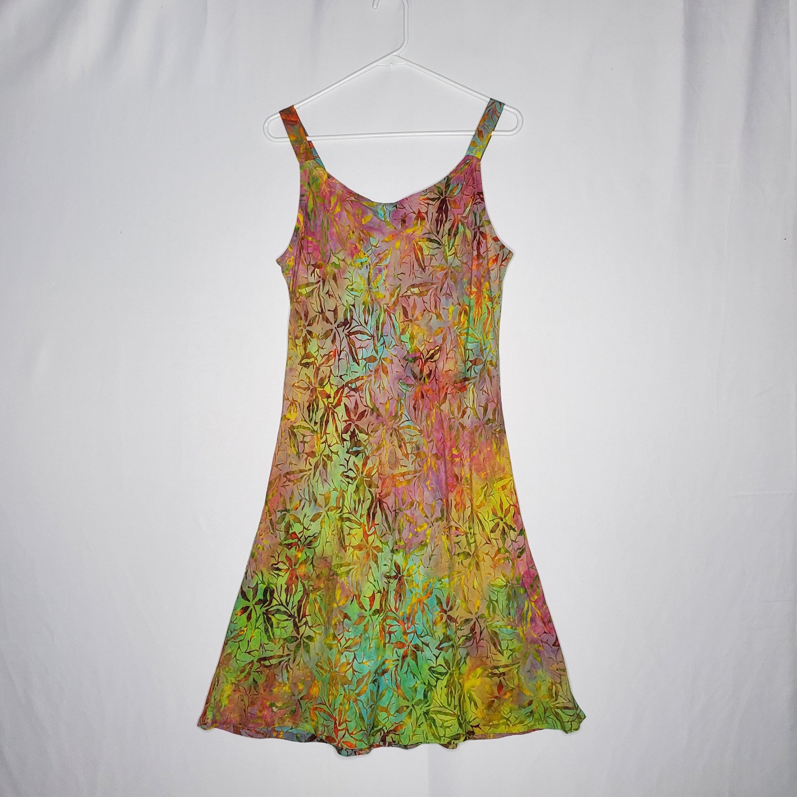 Ginger Snap Hawaiian Vtg Slip Dress Medium Rainbow Retro Tie Rayon Hippie Fairy