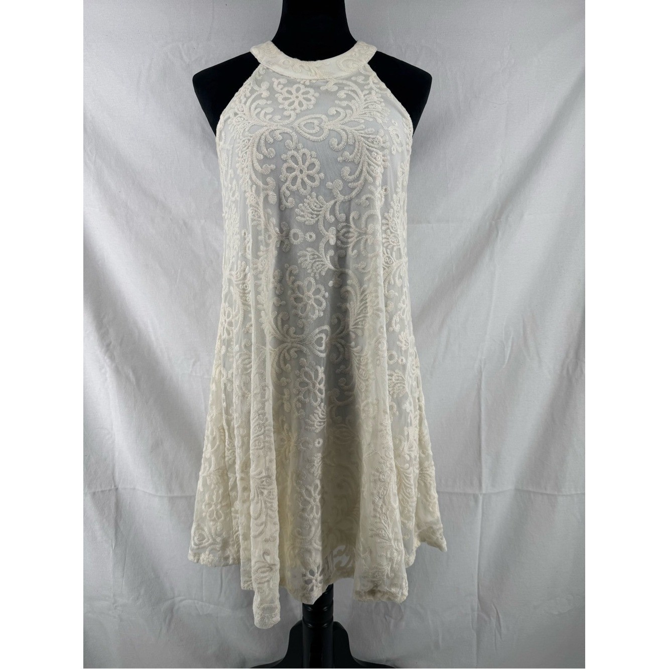 Cream Lace Halter Mini Dress