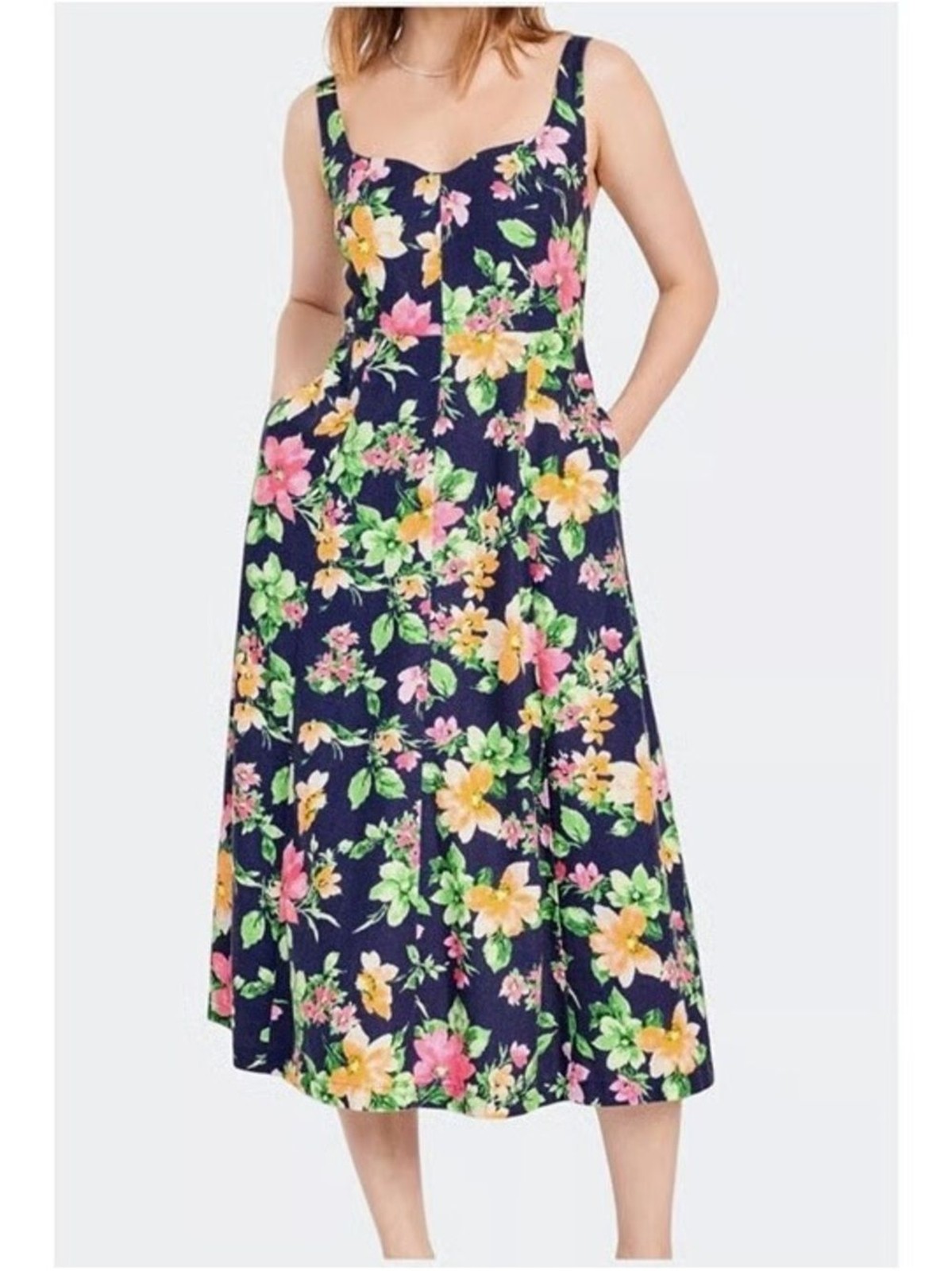 Old Navy Navy Floral Midi Dress with Wide Straps