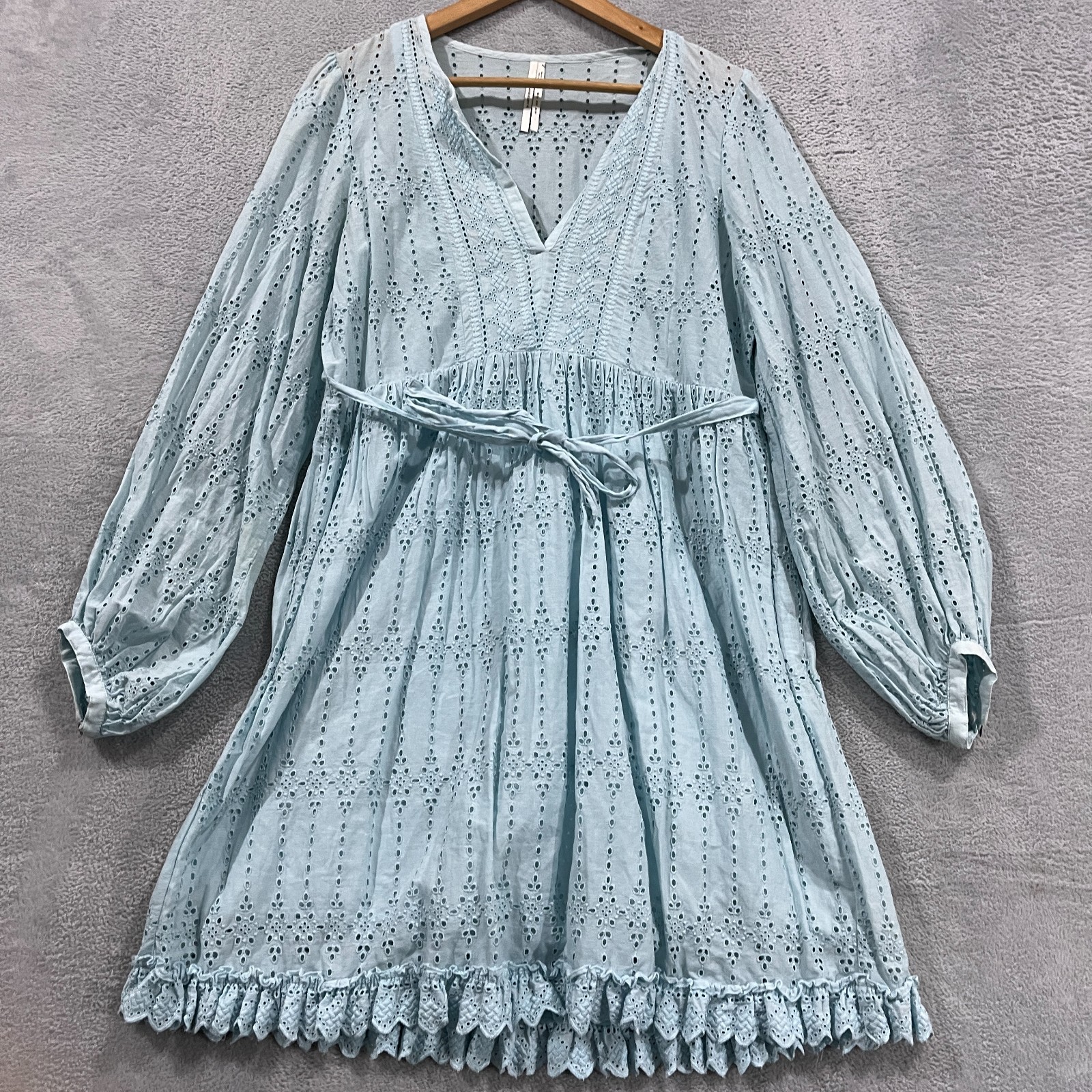 Anthropologie Dress Womens 8 Eyelet Belted Boho Fairy Whimsigoth Hippie