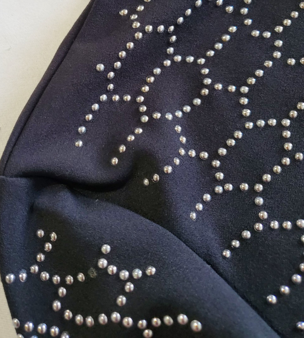 Revamped Elegant Black Beaded Silver Studded Dress Back Zip Long Sleeve XL *