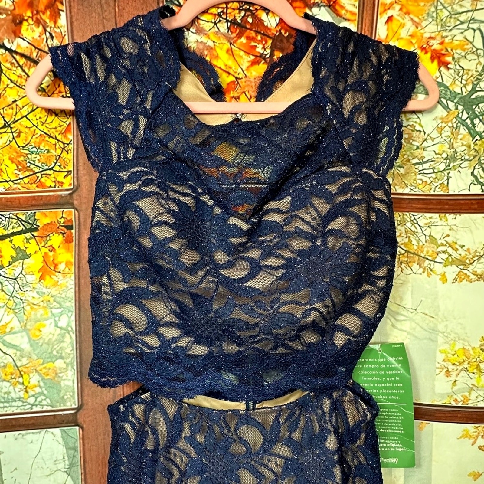City Triangle One Piece in the Back/Two Piece in the Front Lace Gown Blue/Nude 7