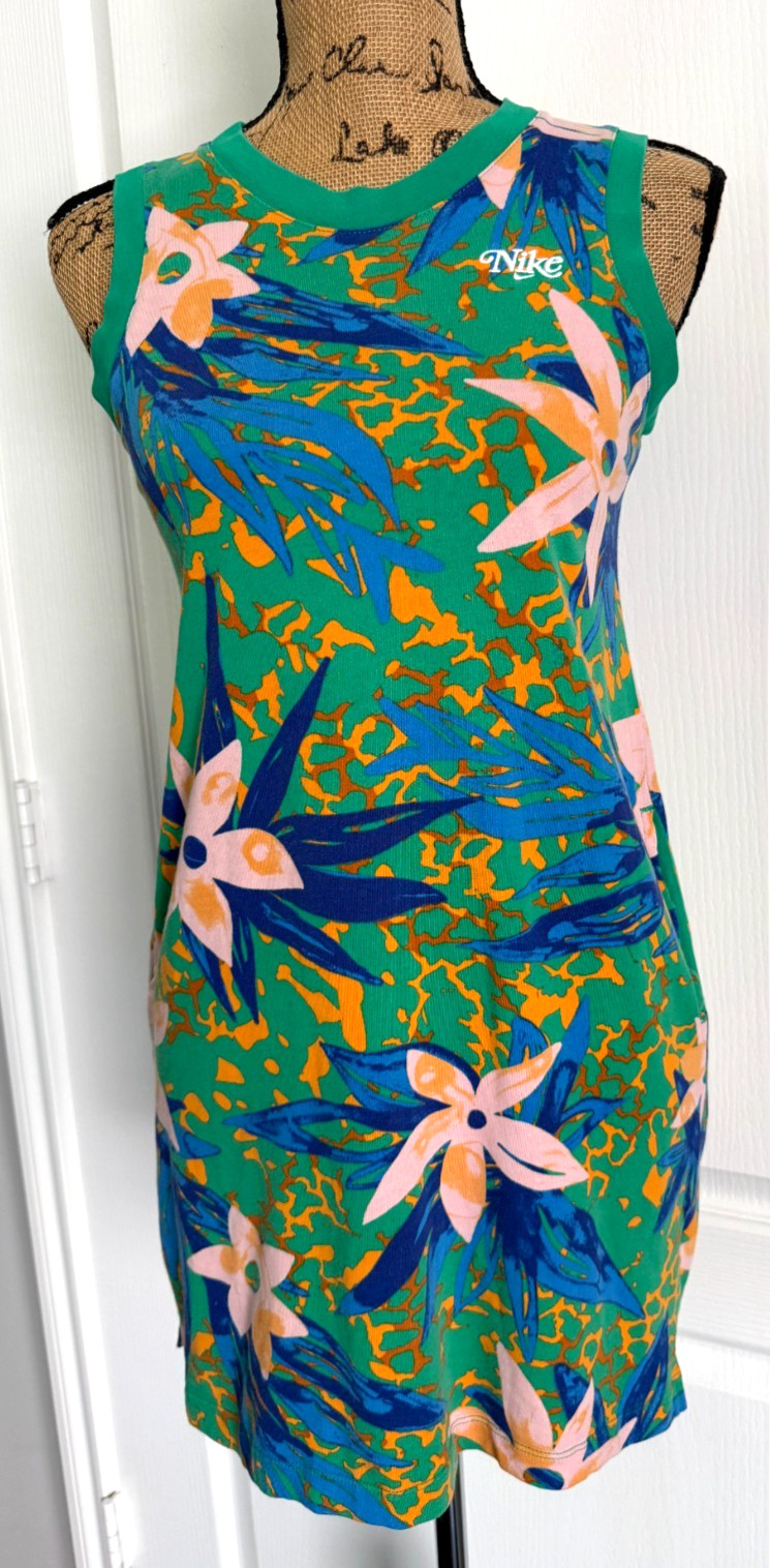Nike Tank Mini Dress Crew Neck Floral Cotton Beach Athletic Golf Pockets S