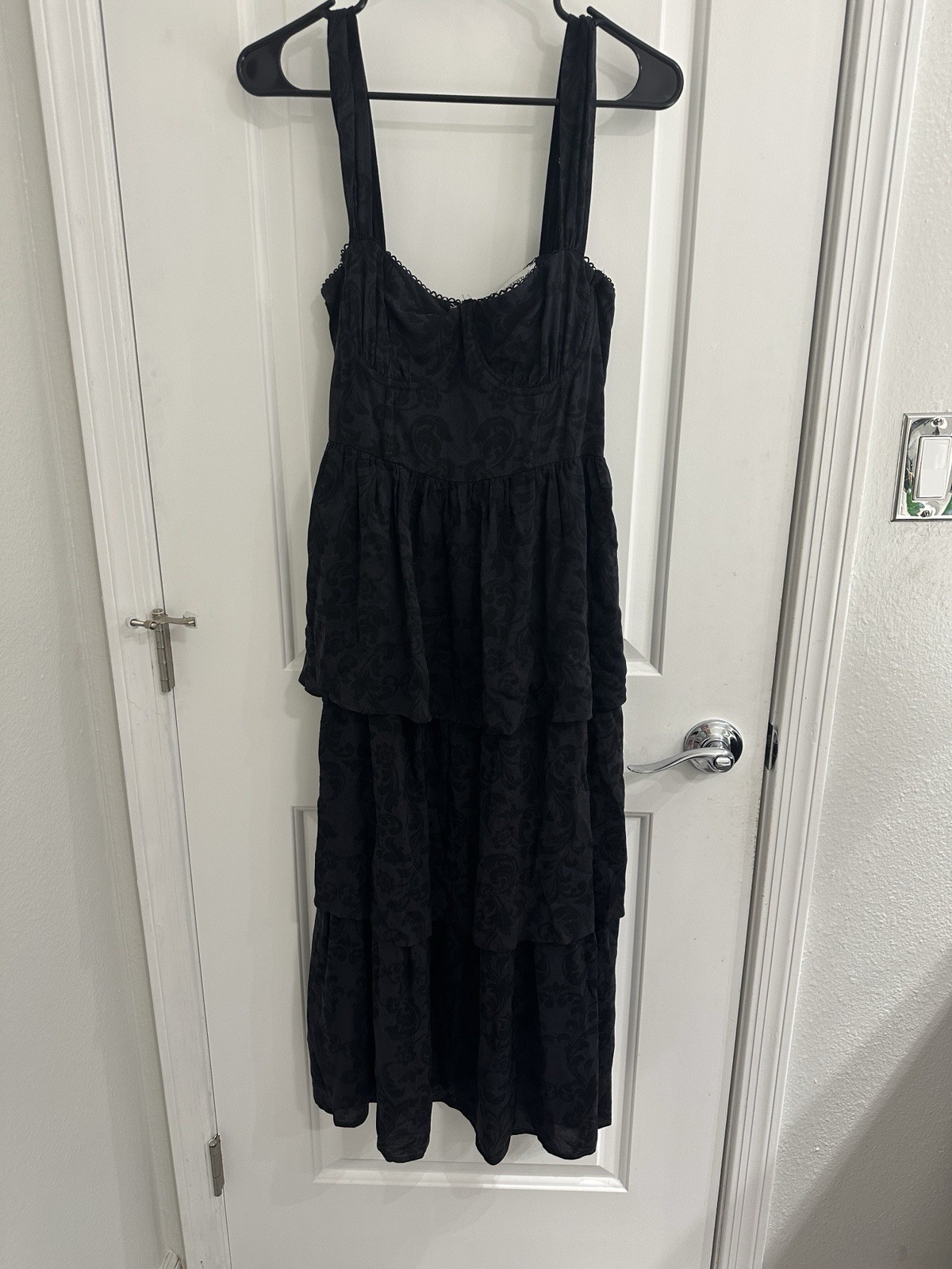 Size 6 WeWoreWhat Whimsigoth Black Floral Corset Poplin Bodice Tiered Dark Dress