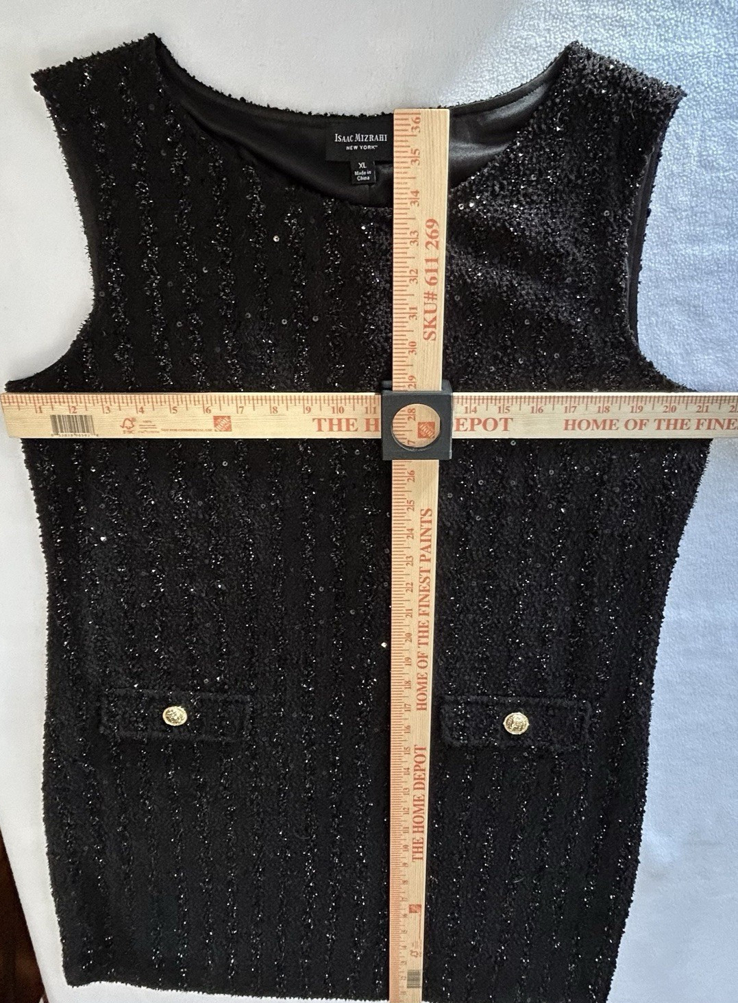 Glitz & Glamour Shift Dress Black boucle sequins XL Timeless Elegance