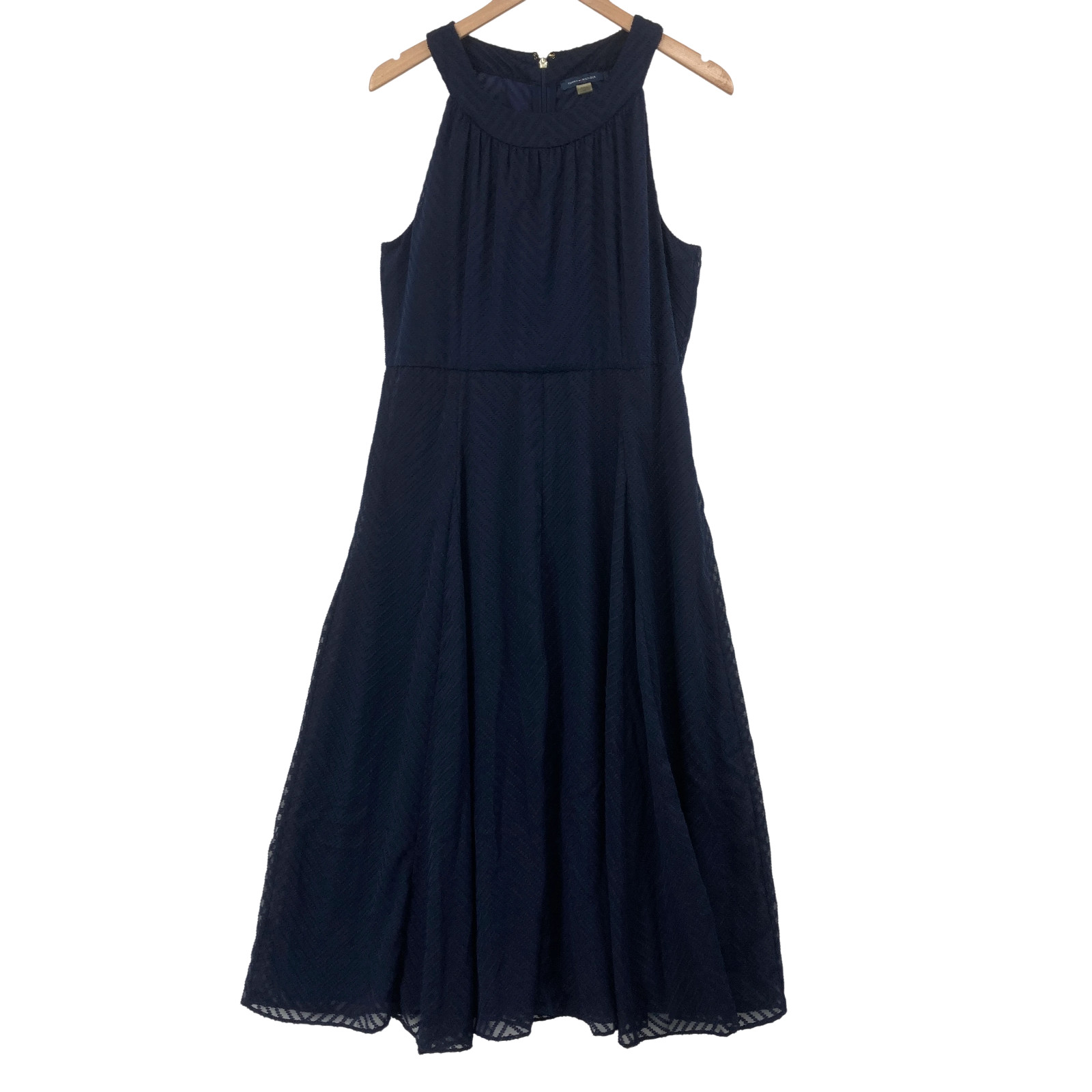 Tommy Hilfiger Navy Blue Textured Sleeveless A-Line Dress Size 14 Women’s
