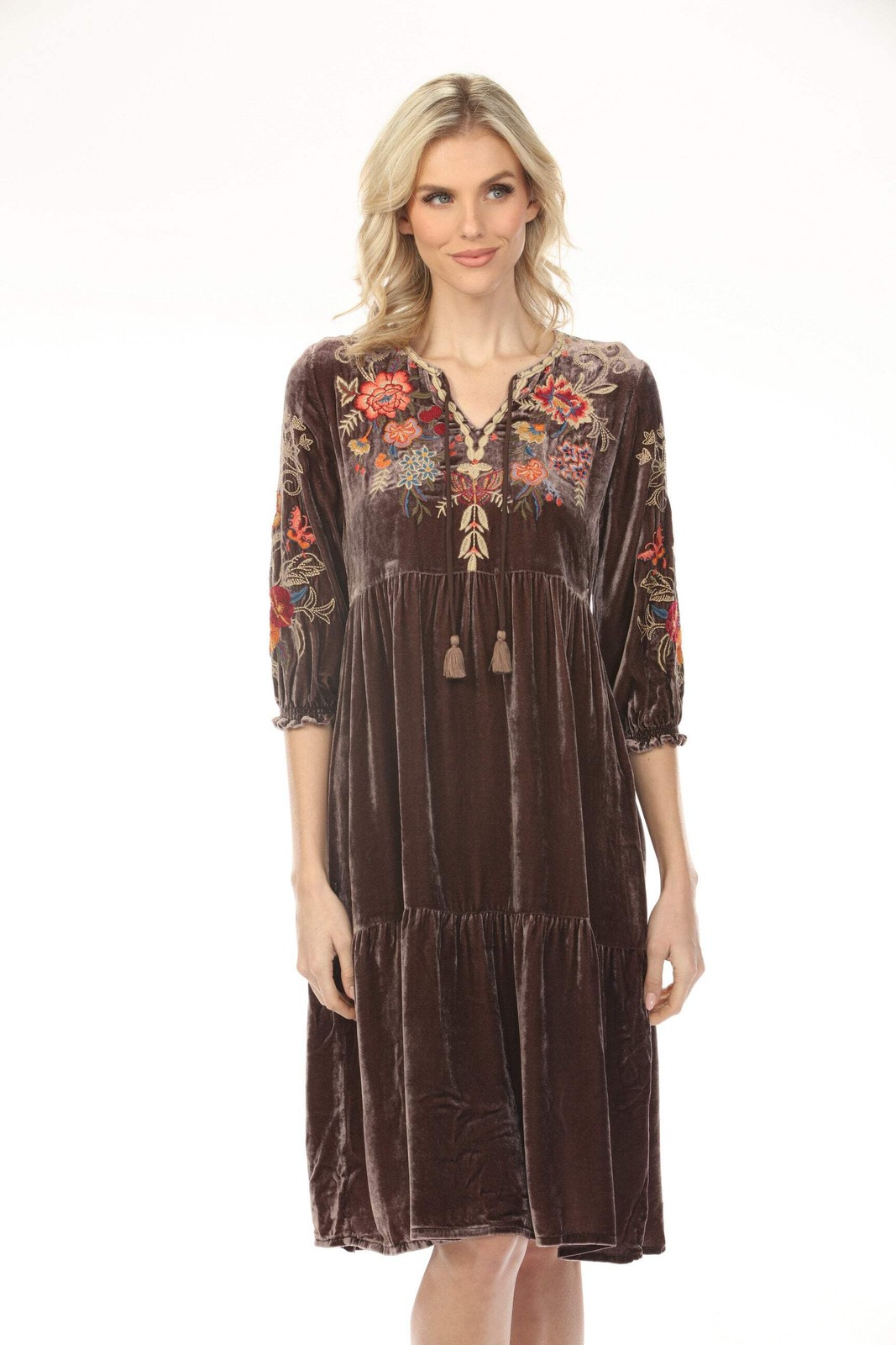 Johnny Was JWLA Taline Velvet Boho Midi Dress Petite Size J33124-0