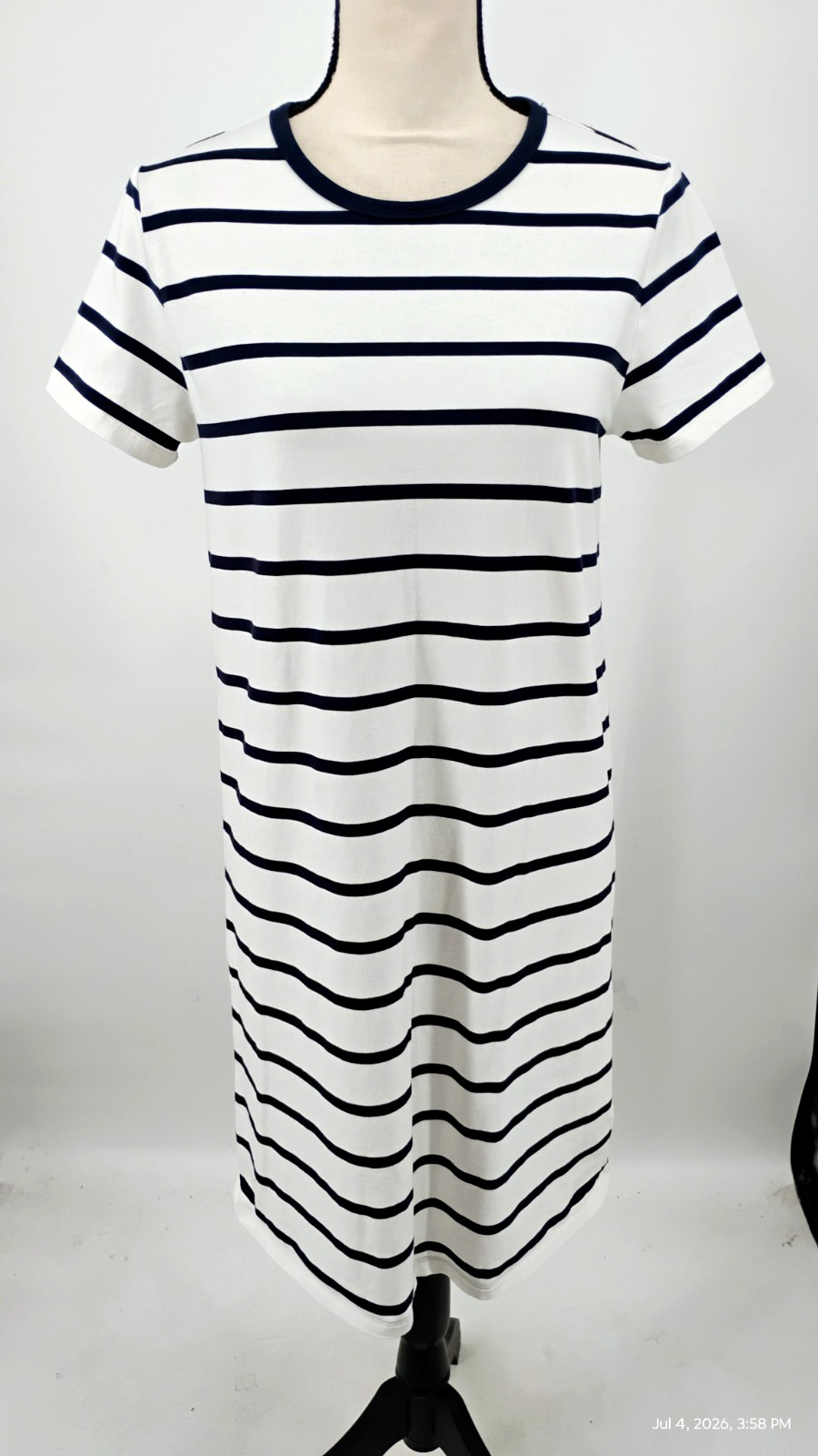 NEW Athleta Essential Tee Dress Winona Navy Stripe Stretch Size Small
