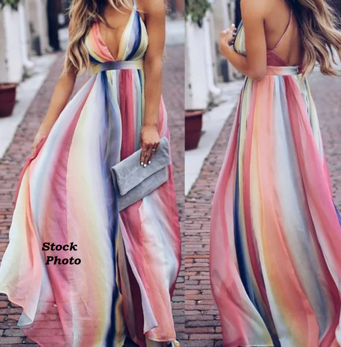Sexy Flowing Maxi SunDress Halter Back Long Casual Boho Beach Cocktail Dress L