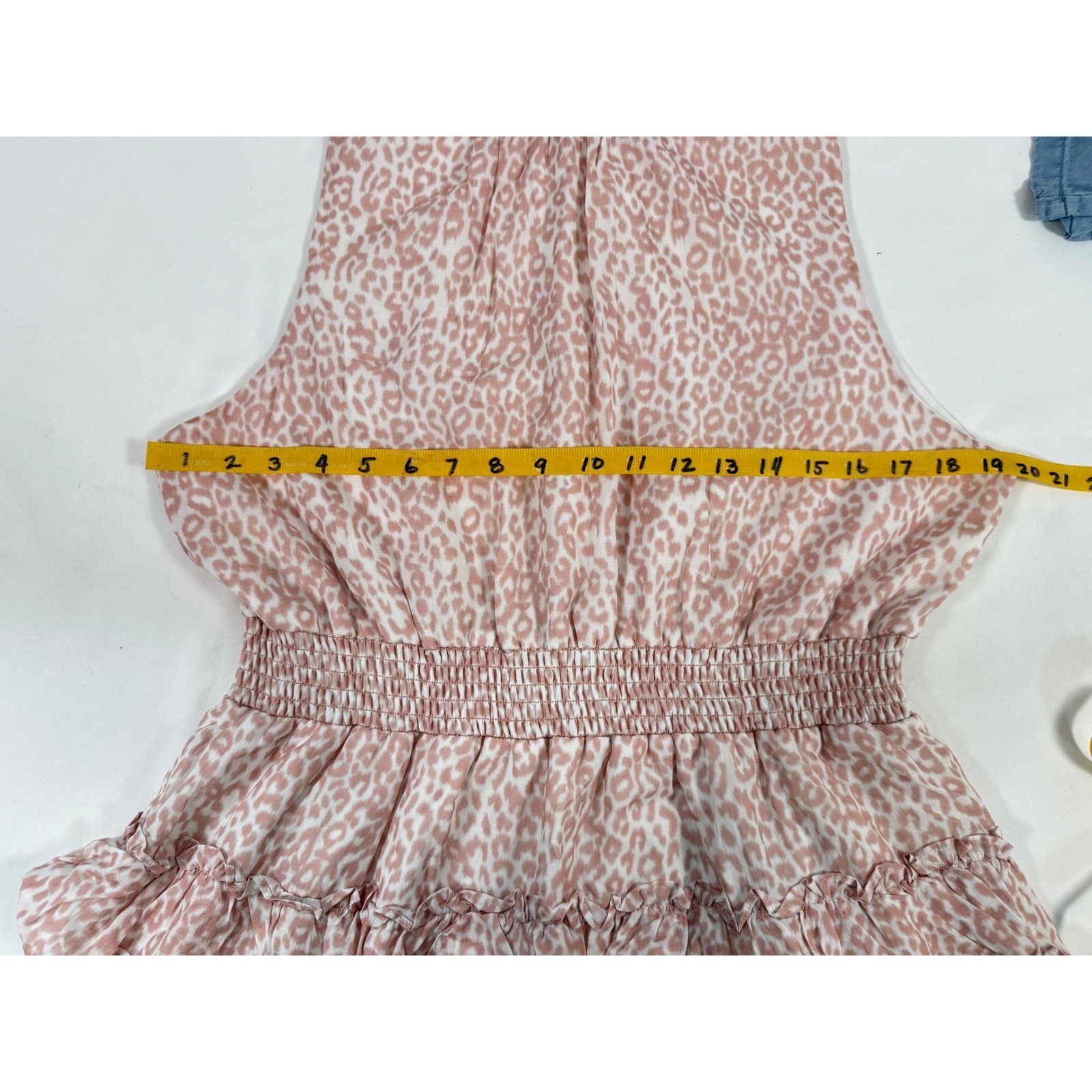 Rachel Parcell Pink Leopard Print Smocked High Neck Tiered Ruffle Mini Dress L