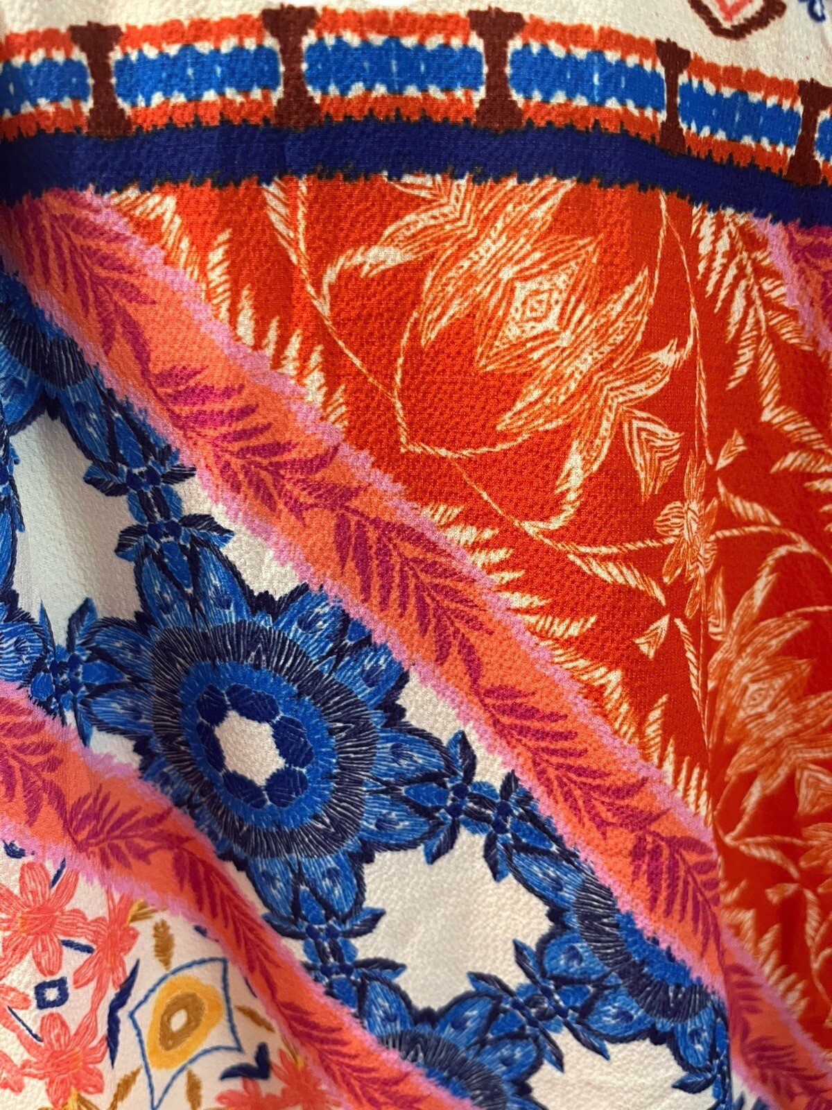 Umgee Orange Multicolor Bohemian Peasant Bell Sleeves Dress/Tunic Keyhole Small