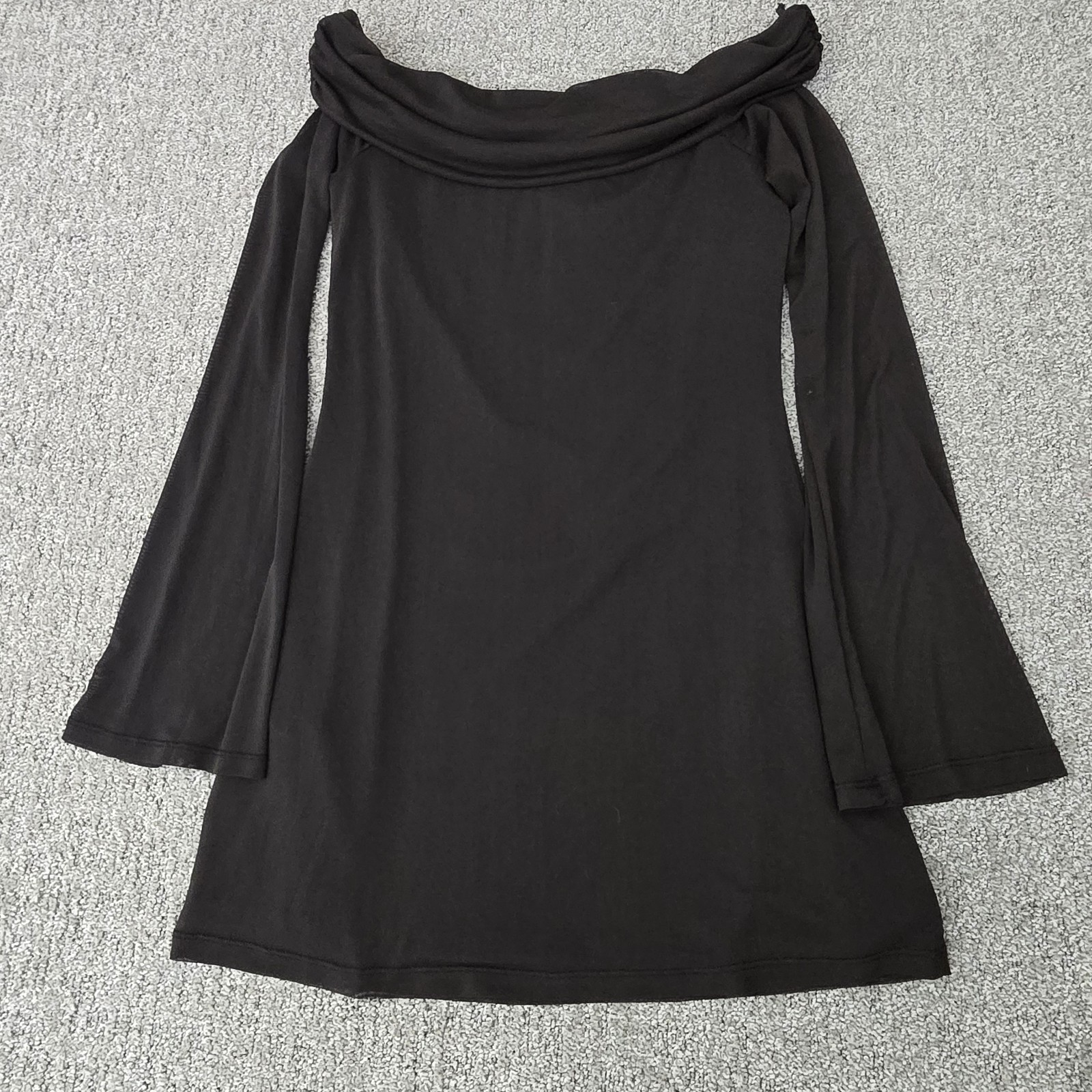 Witchy Sheer Mesh Off Shoulder Flare Sleeve Mini Dress Womens Size M