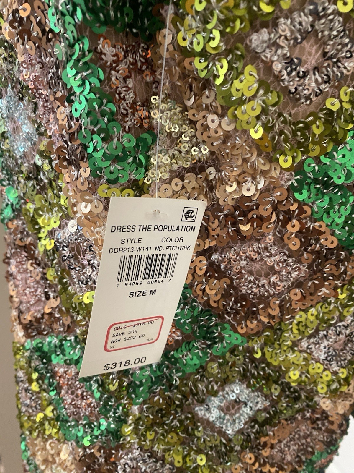 NWT Dress The Population Patchwork Sequin Mini Dress- Medium $310