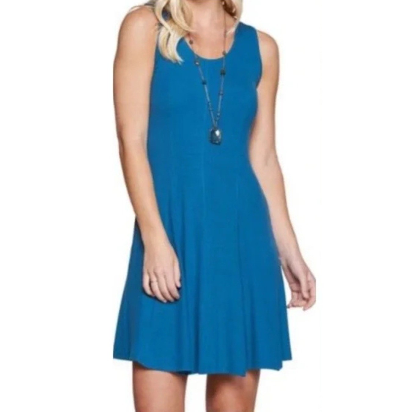Toad & Co Women’s Teal Blue Daisy Ribbed Sleeveless Mini Dress Size M