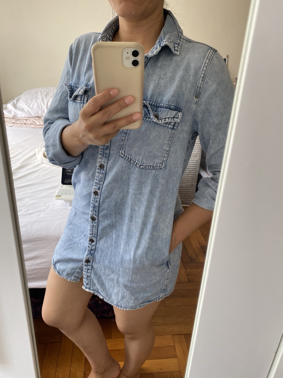 Forever 21 Light Wash Denim Button-Up Shirt Dress Tunic Size Small