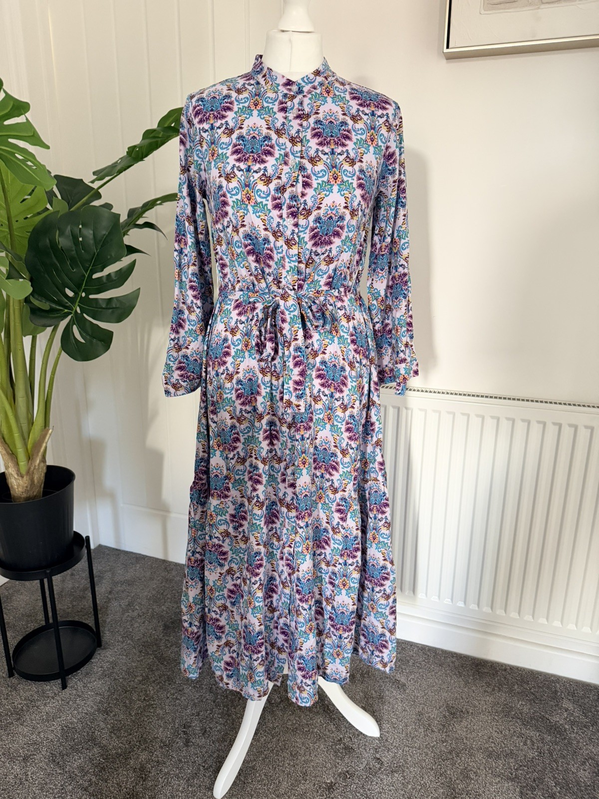 Love Sunshine Shirt Dress Size 8 Floral Belted. Grandad Collar. BNWT