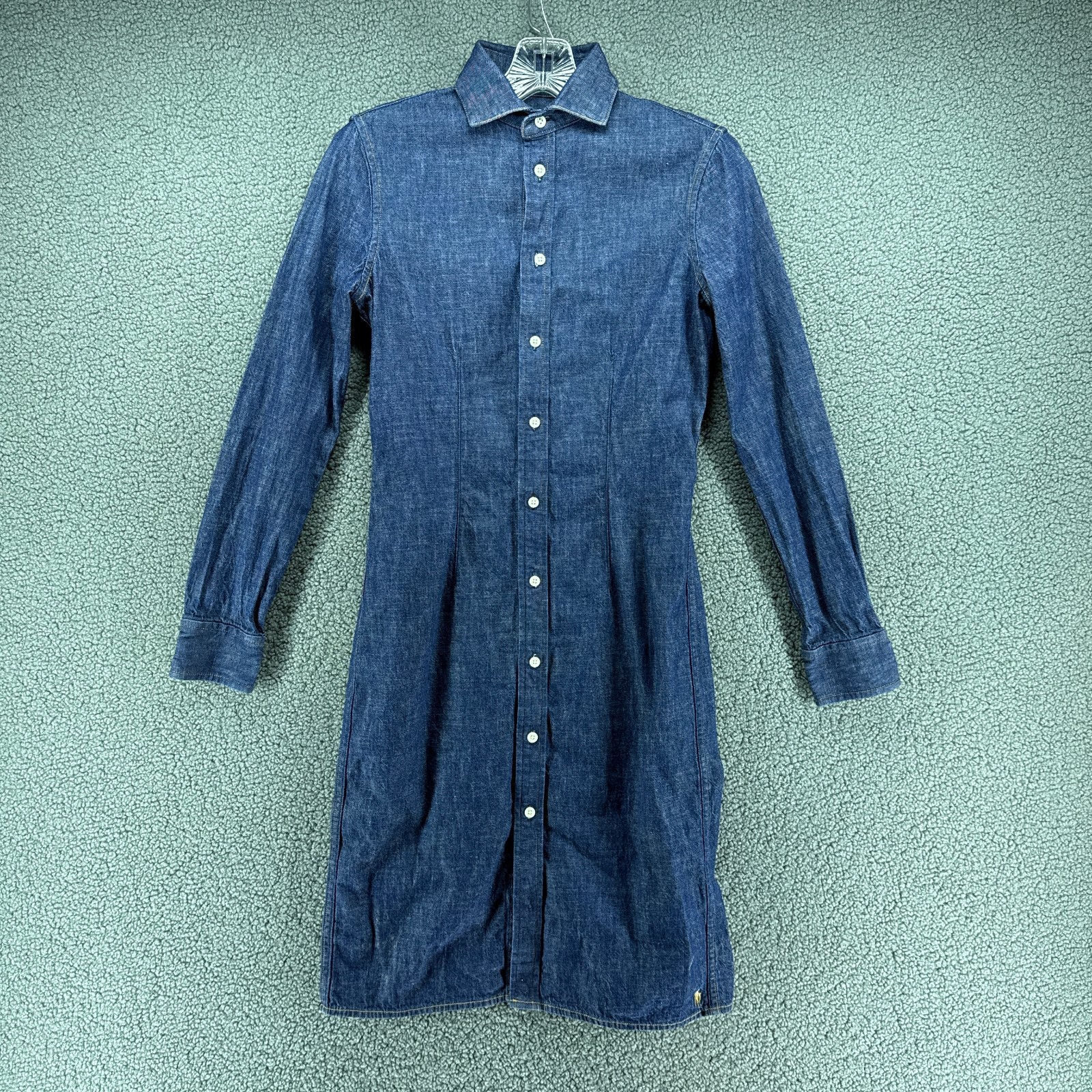 Polo Ralph Lauren Denim Shirt Dress Womens Size 0 Medium Wash Long Sleeve Button