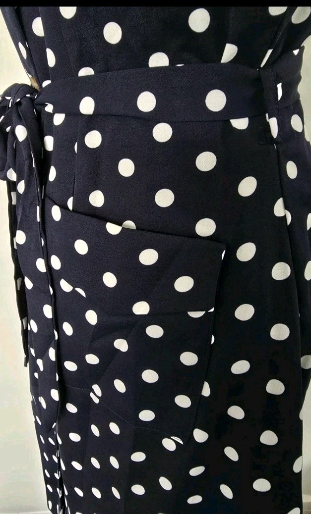 Vintage 1940s 1950s style Navy Blue polka dot Utility day dress Size 10 pockets