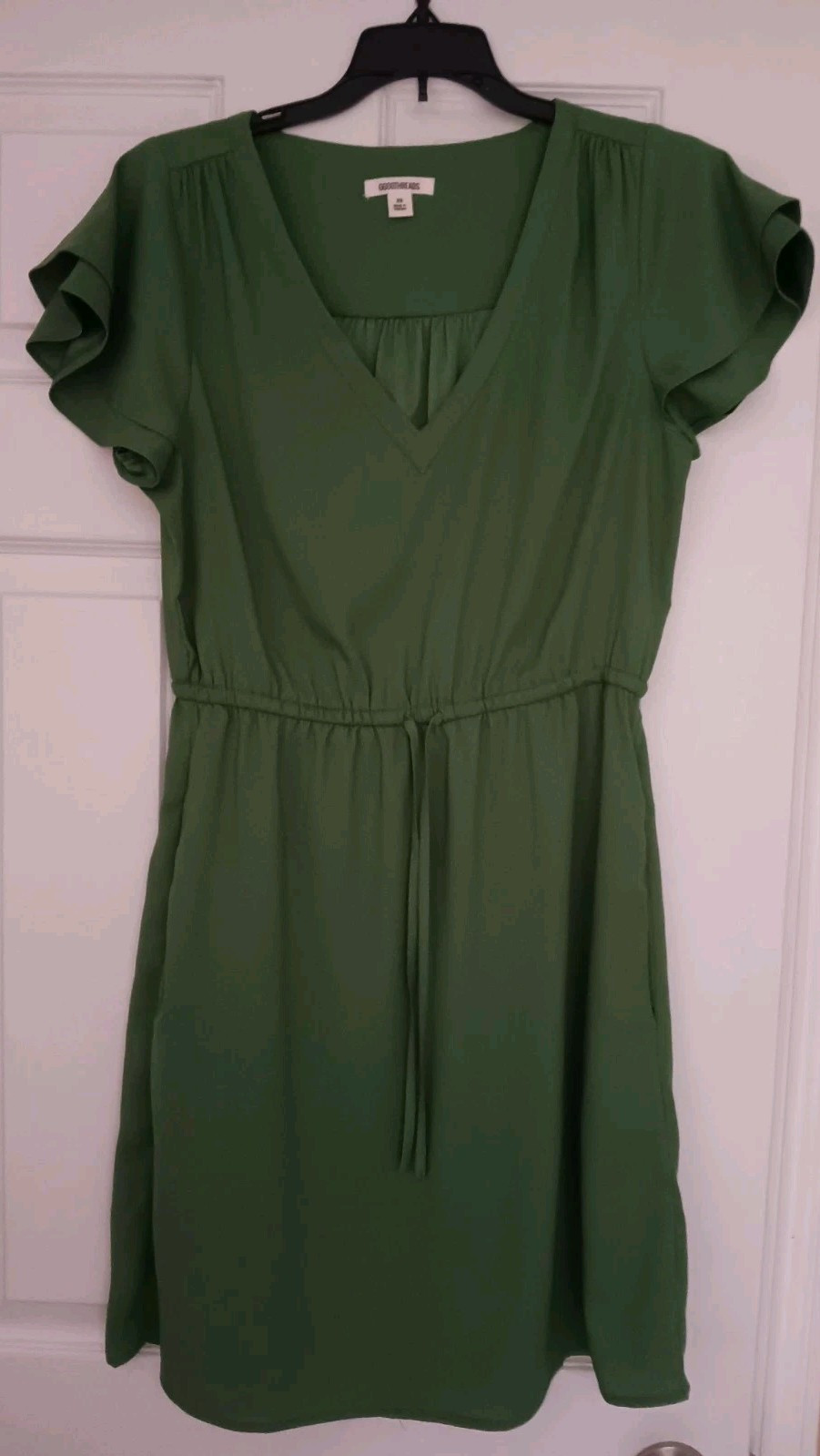 Goodthreads Womens Casual Dress Size Xs Green Short Sleeves Knee Length Belted