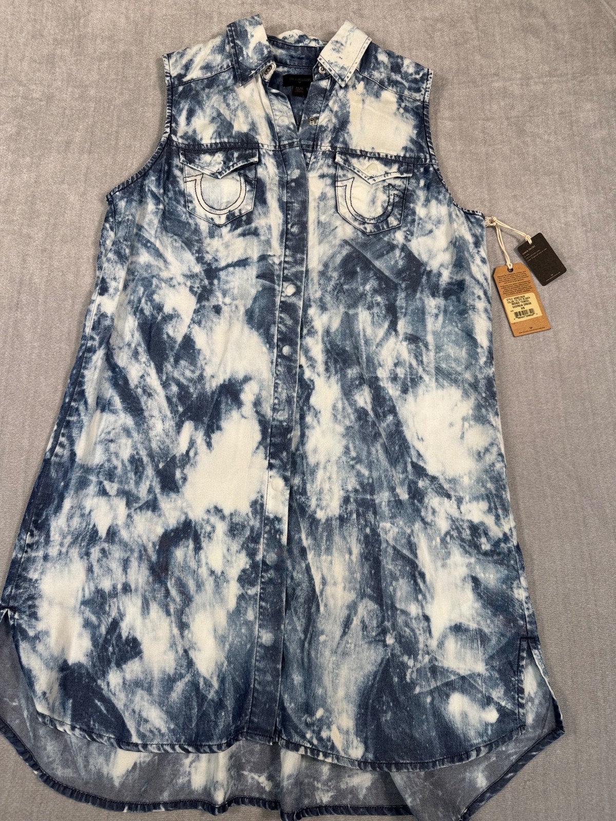 True Religion Womens Tie-Dye Sleeveless Indigo Tencel Georgia Dress XS Travel