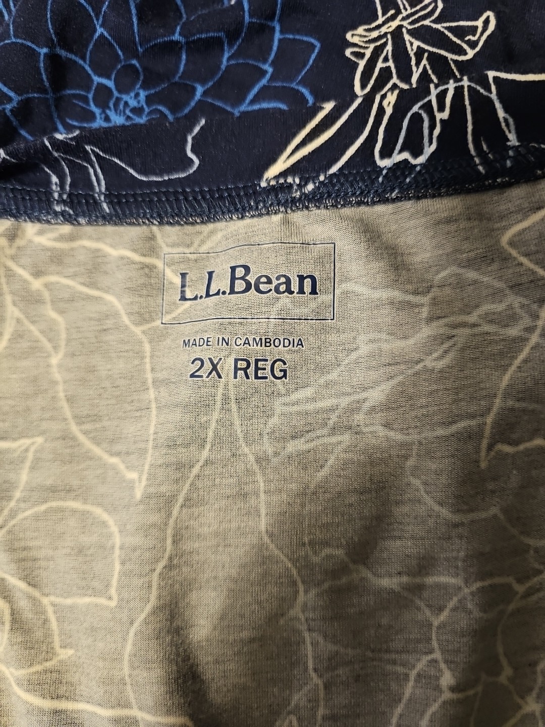 L.L. Bean 2X REG Blue Floral Print Stretch Surplice Midi Dress