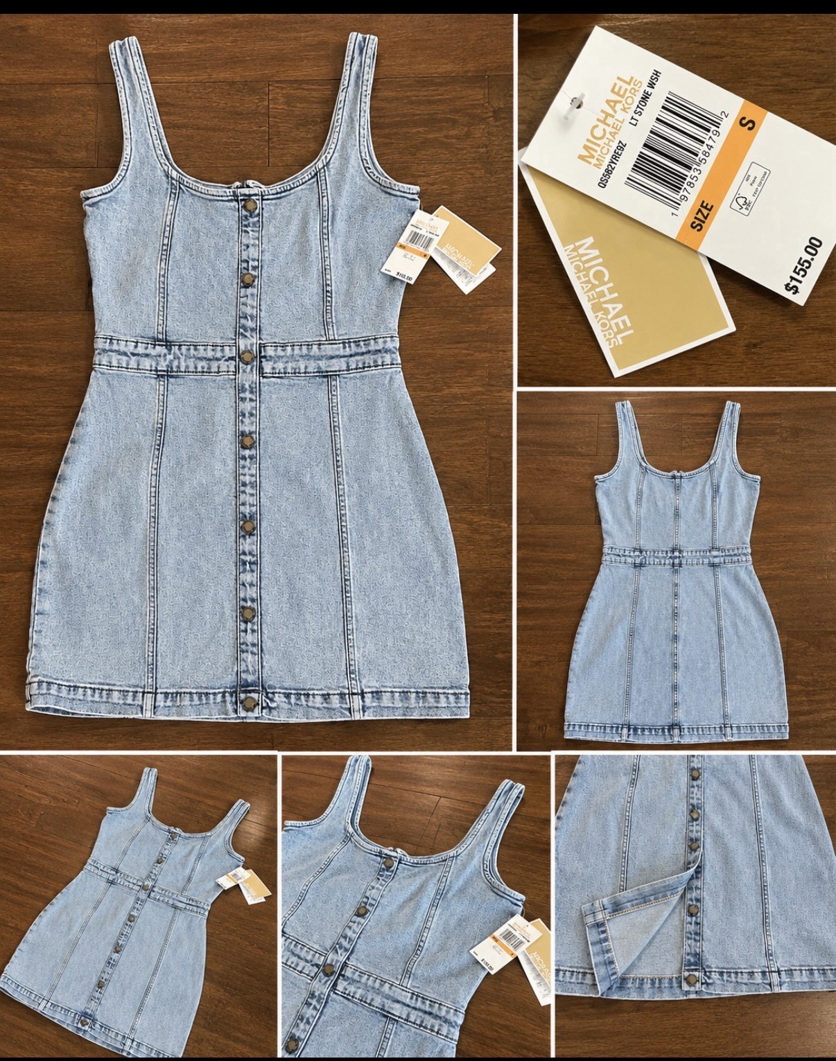 Michael Kors Light Blue Denim Button Sheath Dress Sleeveless Size S