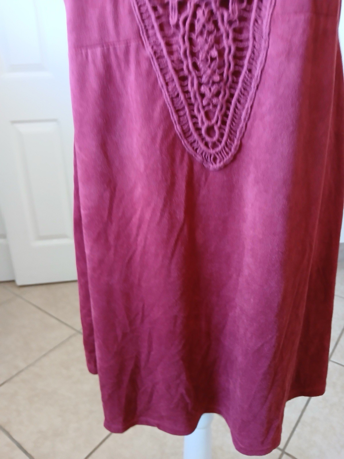 Signature Studio Boho Chic Crochet Wine Red Dress L Fall Winter Festival Style
