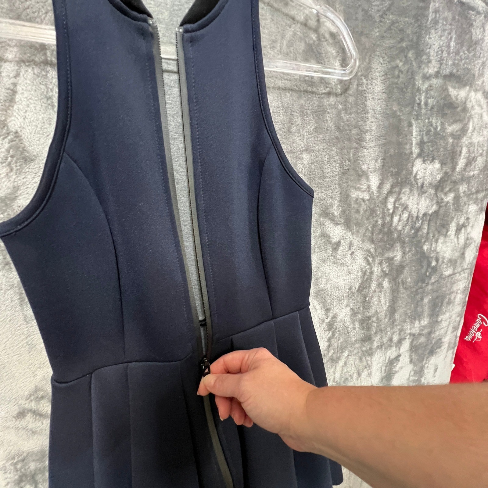 T by Alexander Wang Navy Scuba Front Zip Pleated Mini Dress Pockets sz XS Sporty