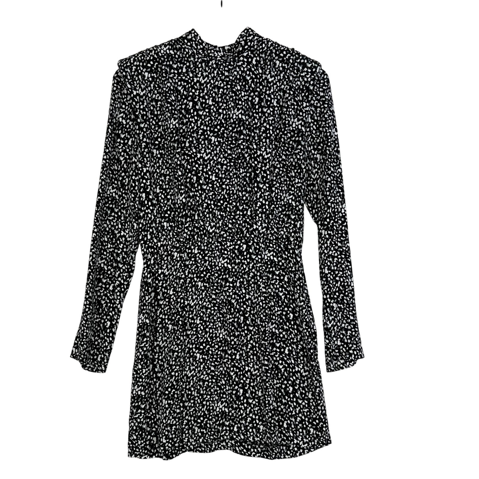 Zara Womens Size S Mini Fit & Flare Shoulder Pad Dress Black White Spotty Print