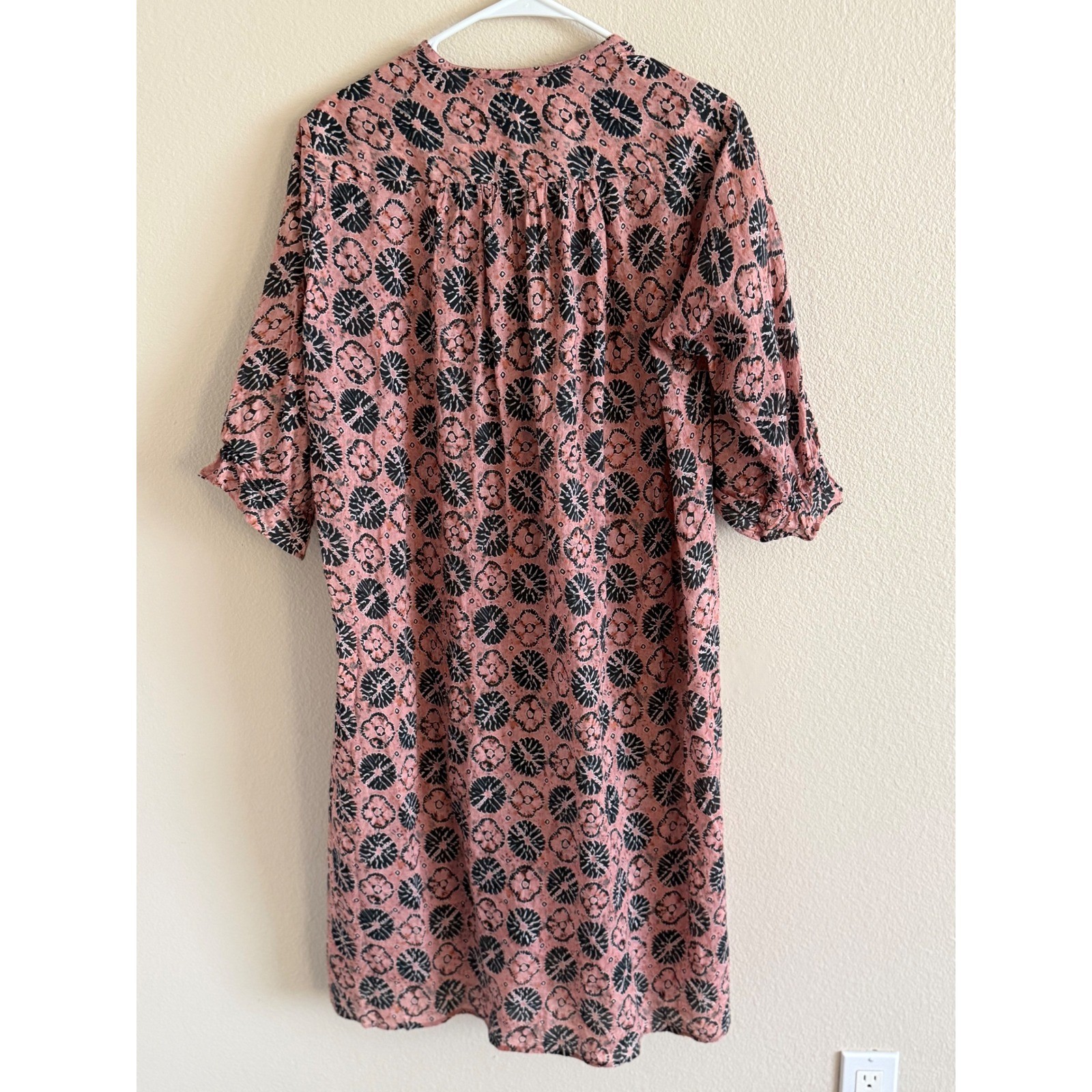 OneSeason Australia Pink Black Floral Cotton Lace Up Tunic Dress Womens Medium