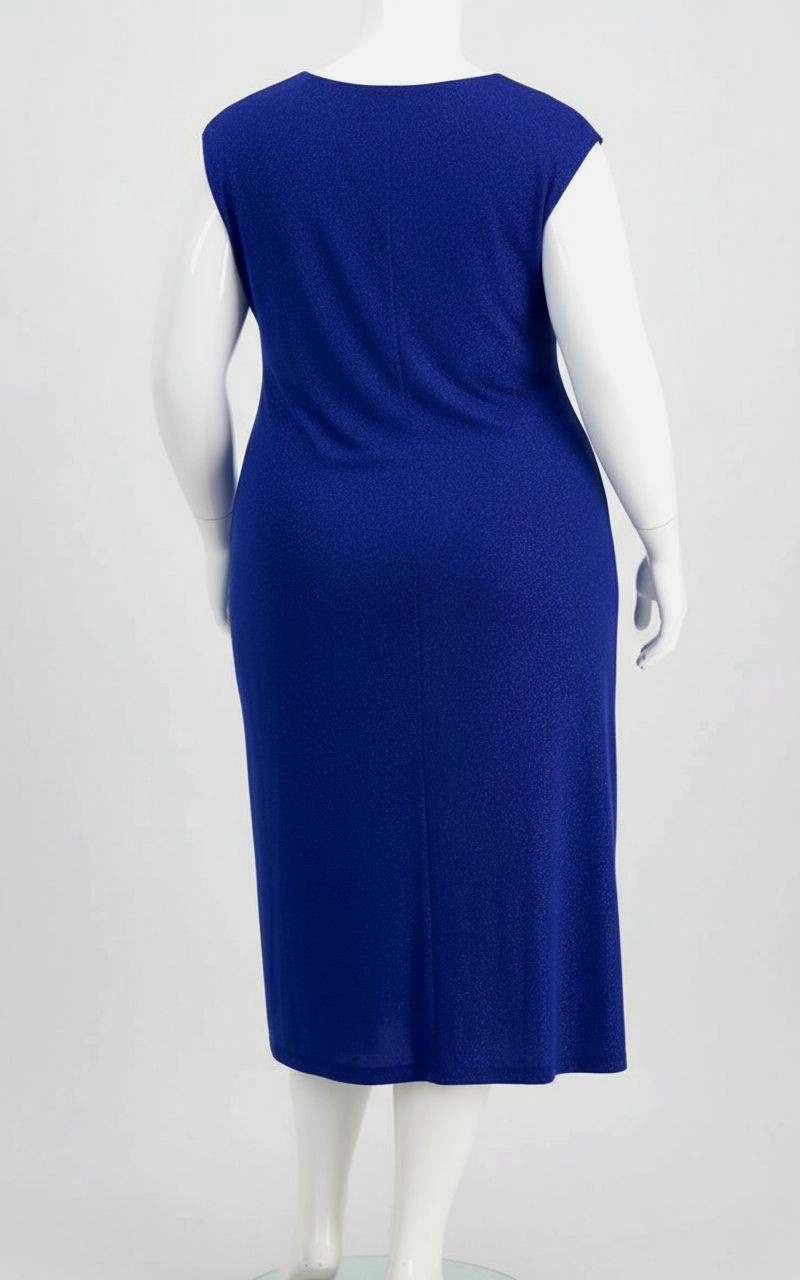 Connected Women Blue Drape-Neck Sleeveless Knit MIDI Glitter Dress Plus Size 22W
