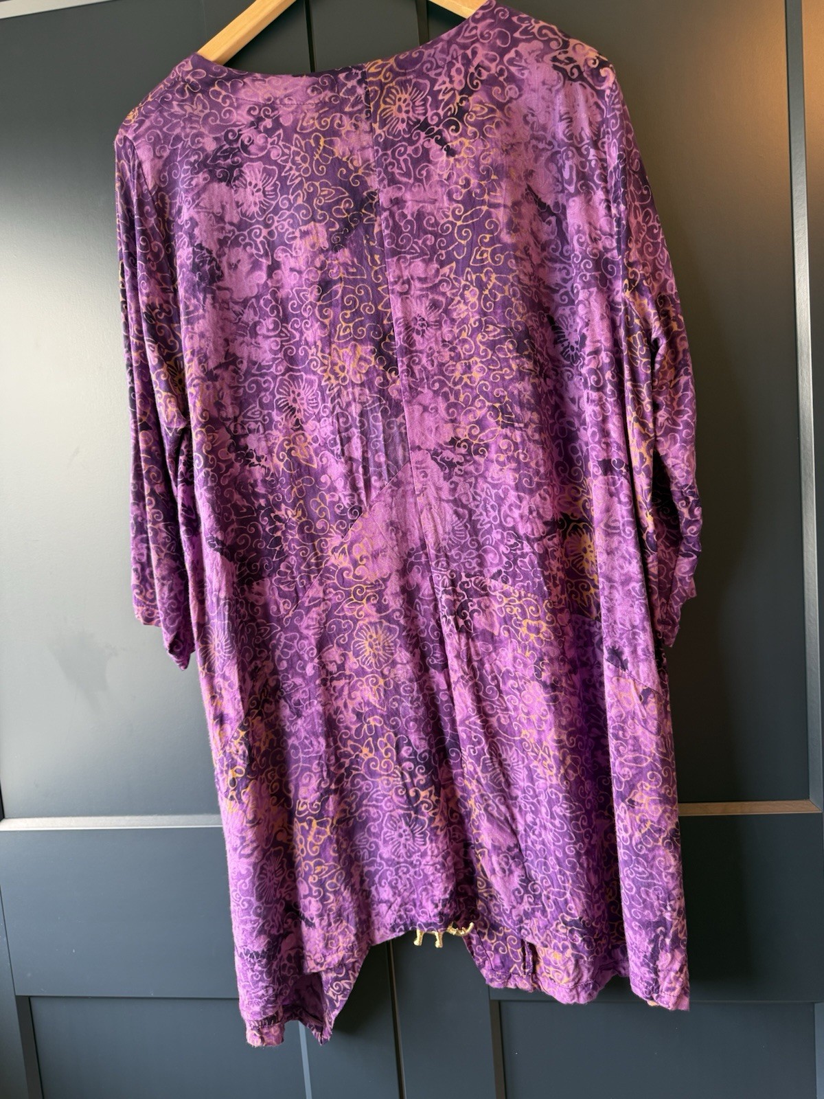 IBU INDAH Bali Batik Tunic Top Dress L XL Purple Rayon Hand Made Boho Asymmetric