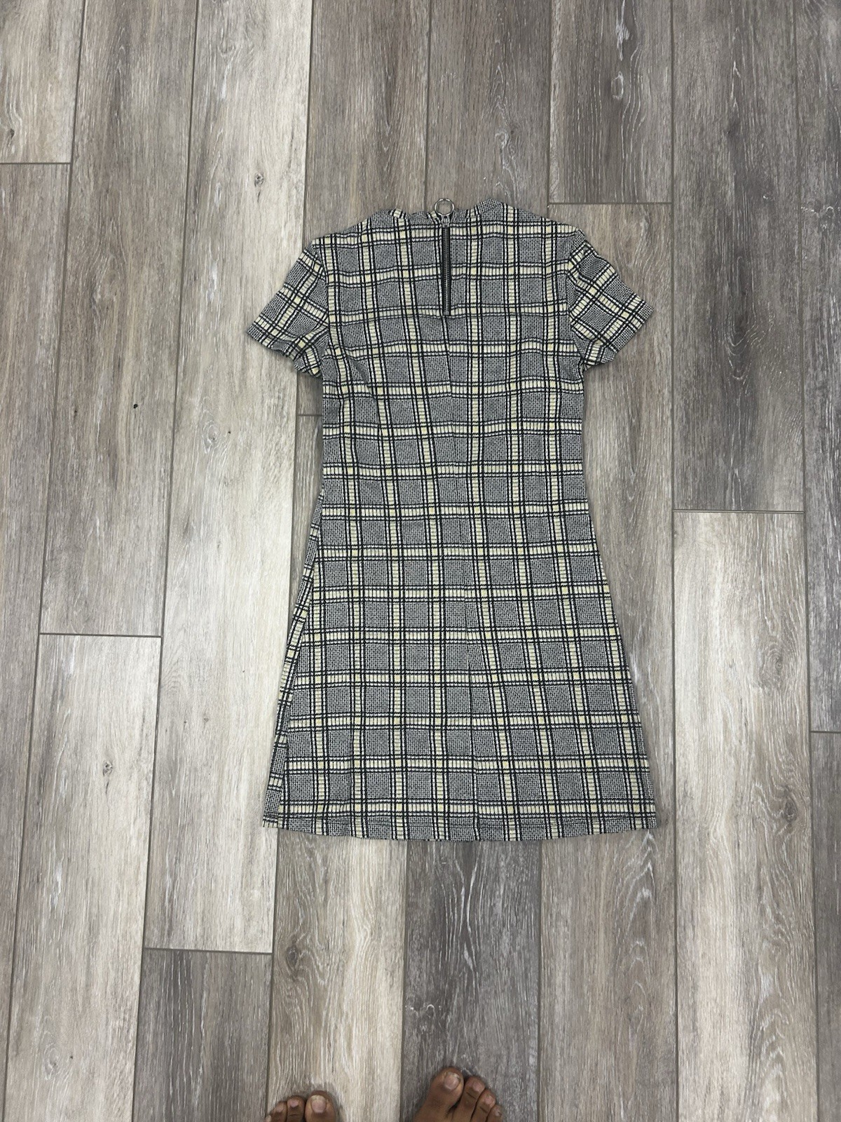 Divided by H&M Plaid Shift Dress Gray Yellow White Black Short Sleeve Sz 0