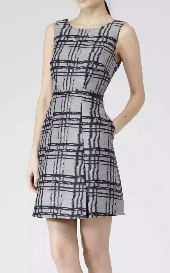 REISS Dress – Peron Check Fit and Flare in US 6 (in dry clean garment bag)