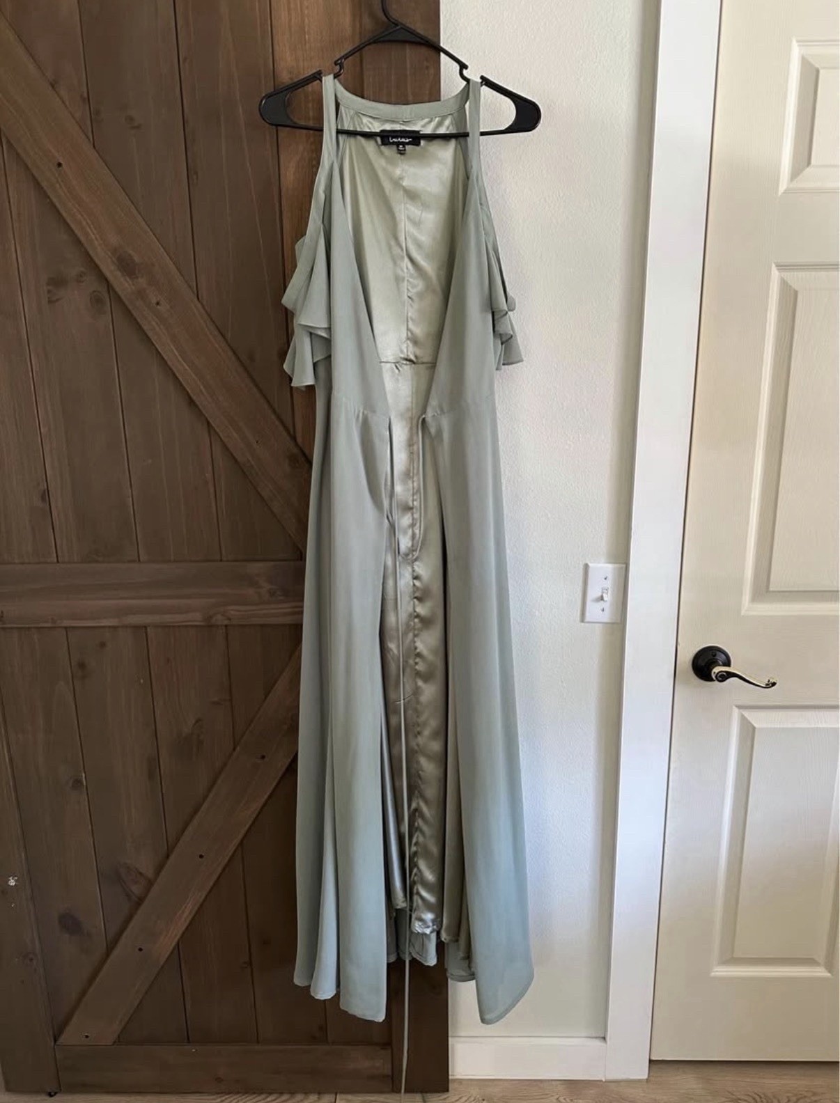 Lulus Green Solid V-Neck Ruffle wrap Maxi Dress Long Womens Size M-XL