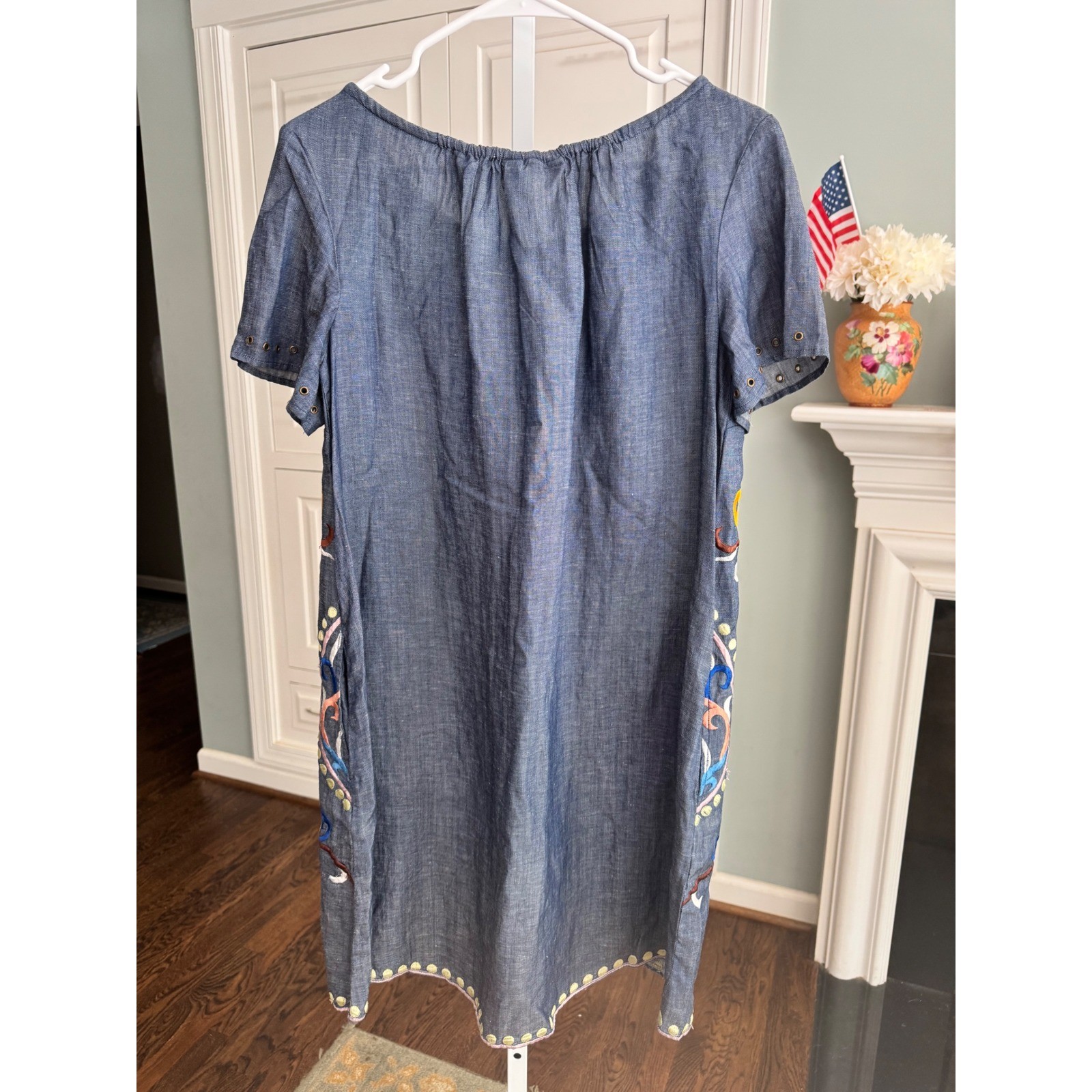 Holding Horses Anthropologie Folklore Tunic Dress Chambray Floral Embroidered