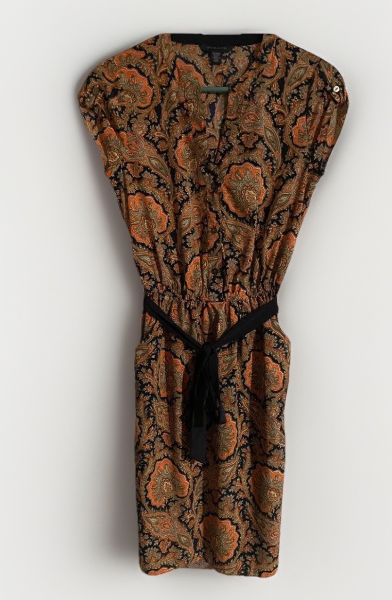 Tommy Hilfiger paisley-print sleeveless dress XS cinched waist tie belt Simple