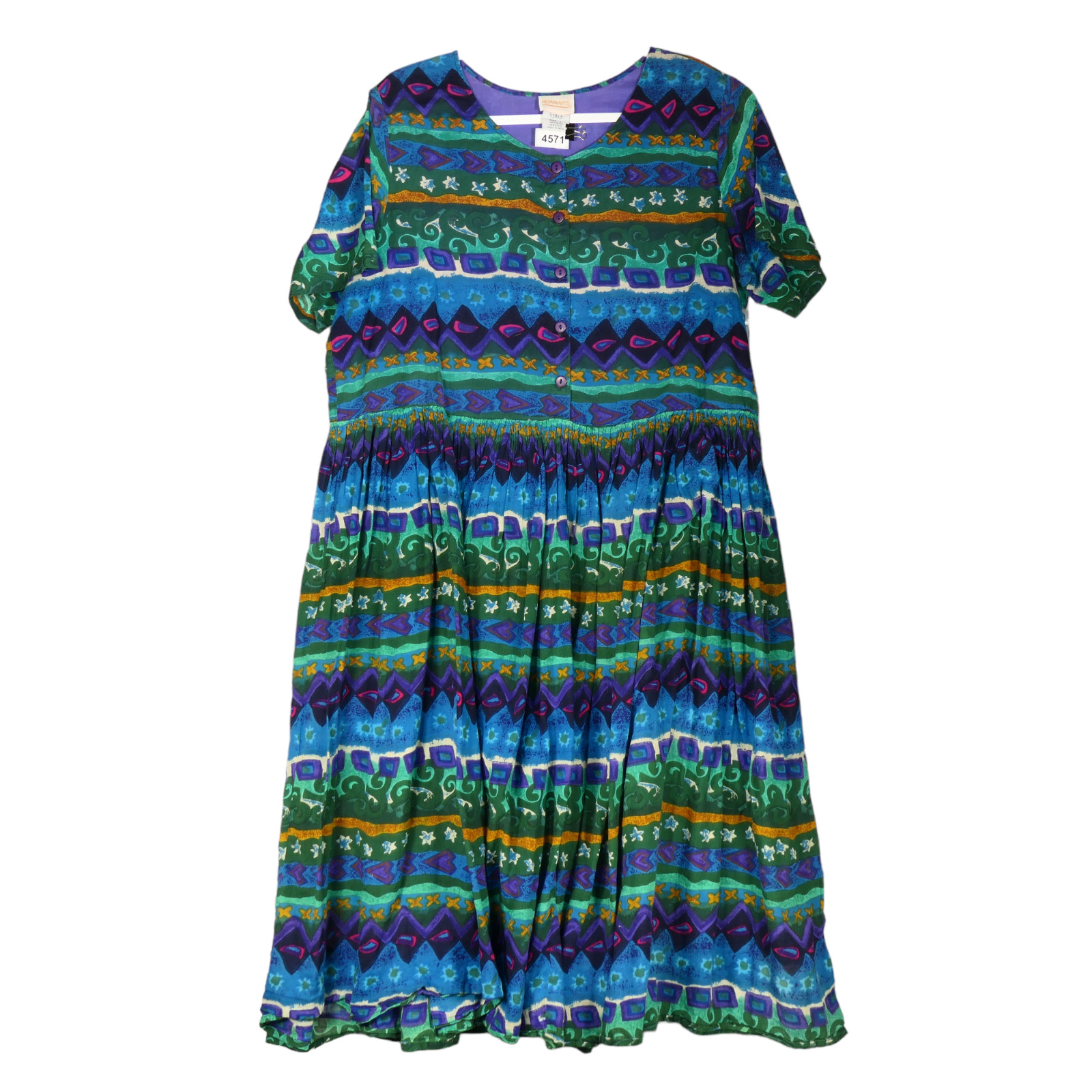 Roamans Dress Womens Size L Blue Green 100% Cotton Sheath Lightweight Semi Sheer