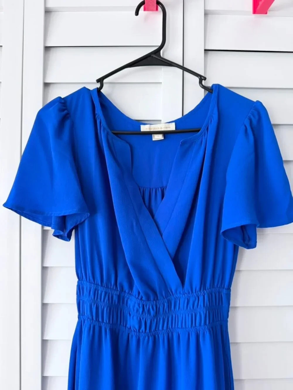 Monteau Los Angeles Royal Blue Maxi Dress Flutter Sleeve Smocked Waist Small