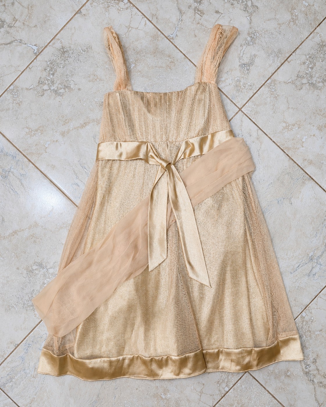 Women’s 2XL Champagne Gold Sleeveless Party Dress Satin Bow Sash Formal Cocktail