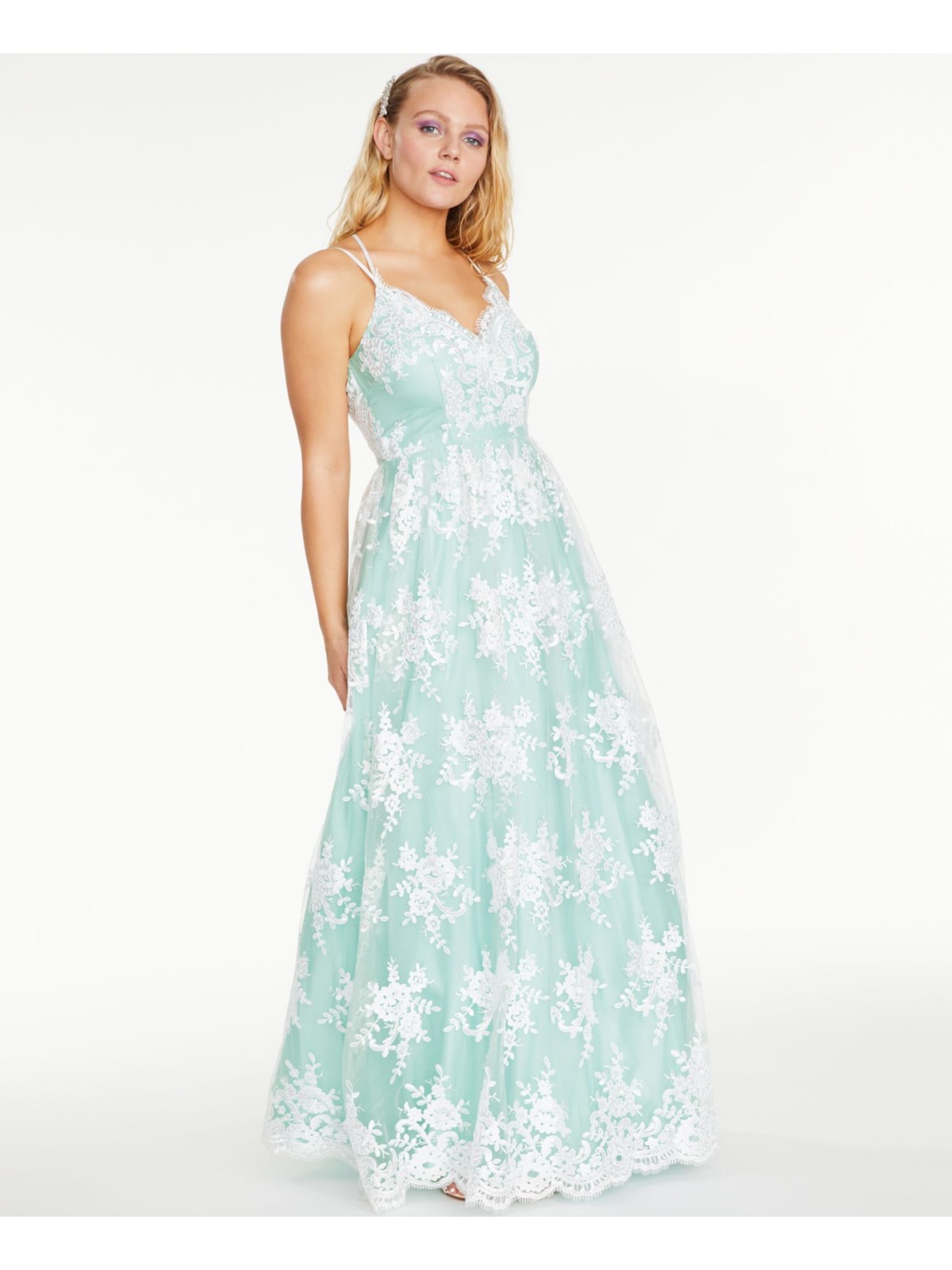 SAY YES TO THE Womens Spaghetti Strap Full-Length Fit + Flare Dress
