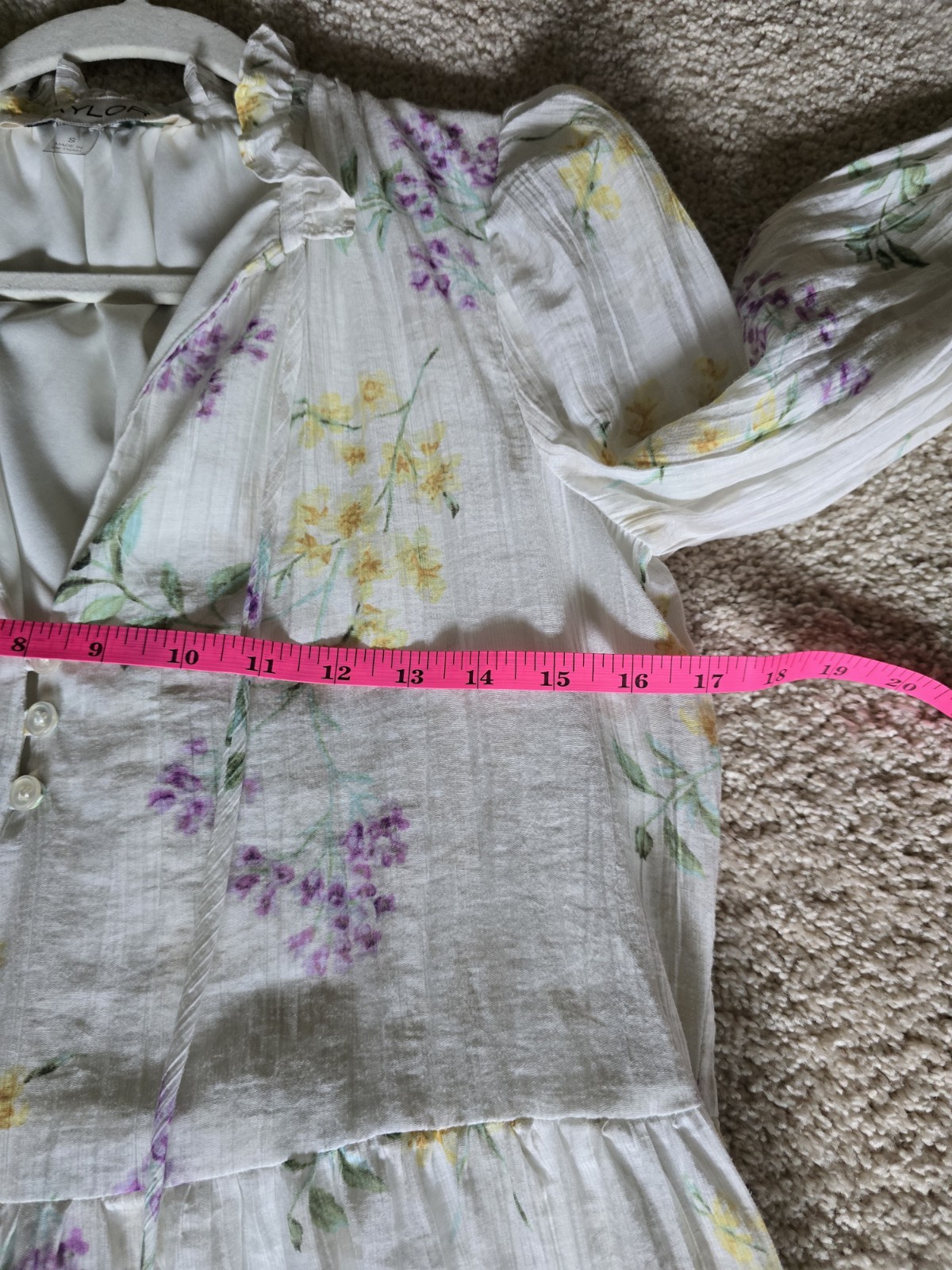 TAYLOR size Small Ivory Floral Spring Long Sleeves Unlined Feminine Dress