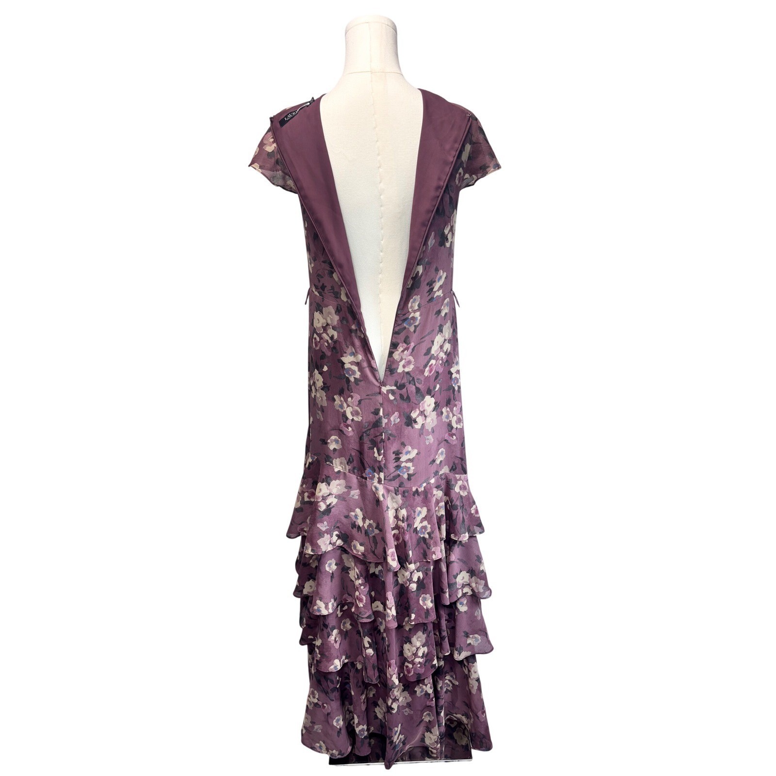 Ralph Lauren Maxi Dress Georgette Chiffon Floral Layered Ruffles Cottagecore 8