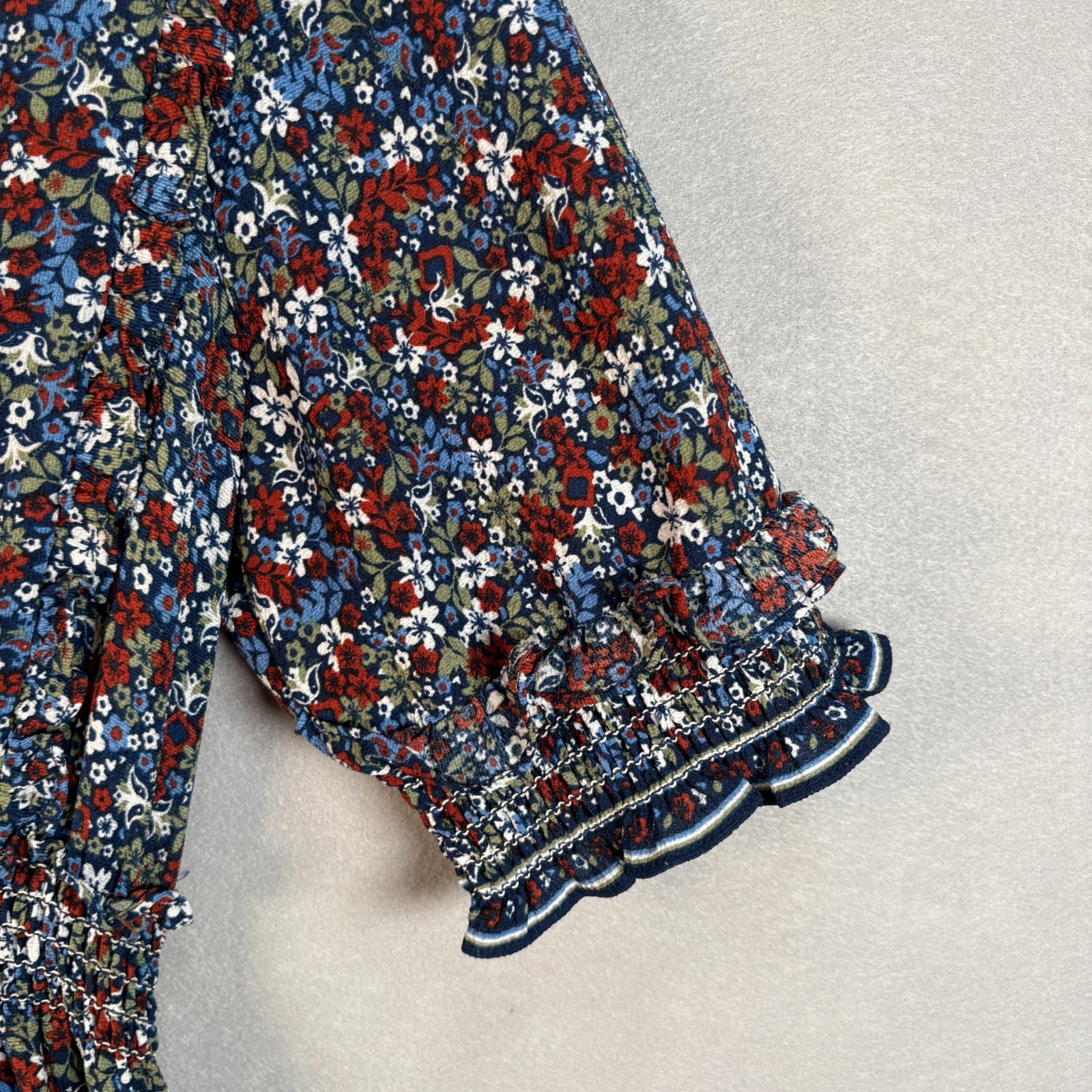 Max Edition Floral Print Tiered Maxi Dress Ruffle Collar Puff Sleeve Size Large