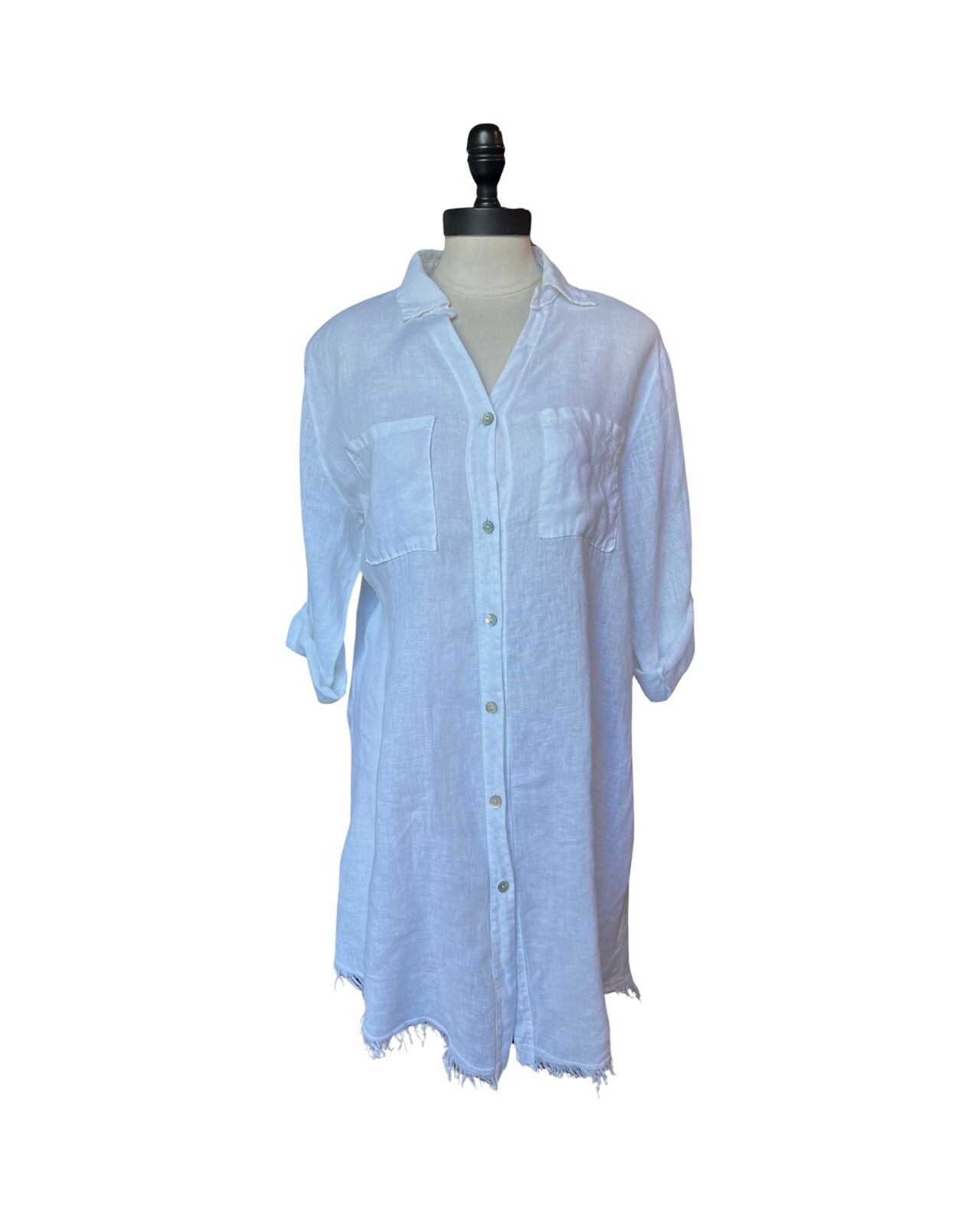VENTI6 White Italian Linen Button Up Dress, Size S/M